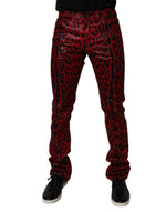 Dolce &amp; Gabbana Red Leopard Cotton Slim Fit Denim Jeans