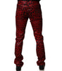 Dolce &amp; Gabbana Red Leopard Cotton Slim Fit Denim Jeans