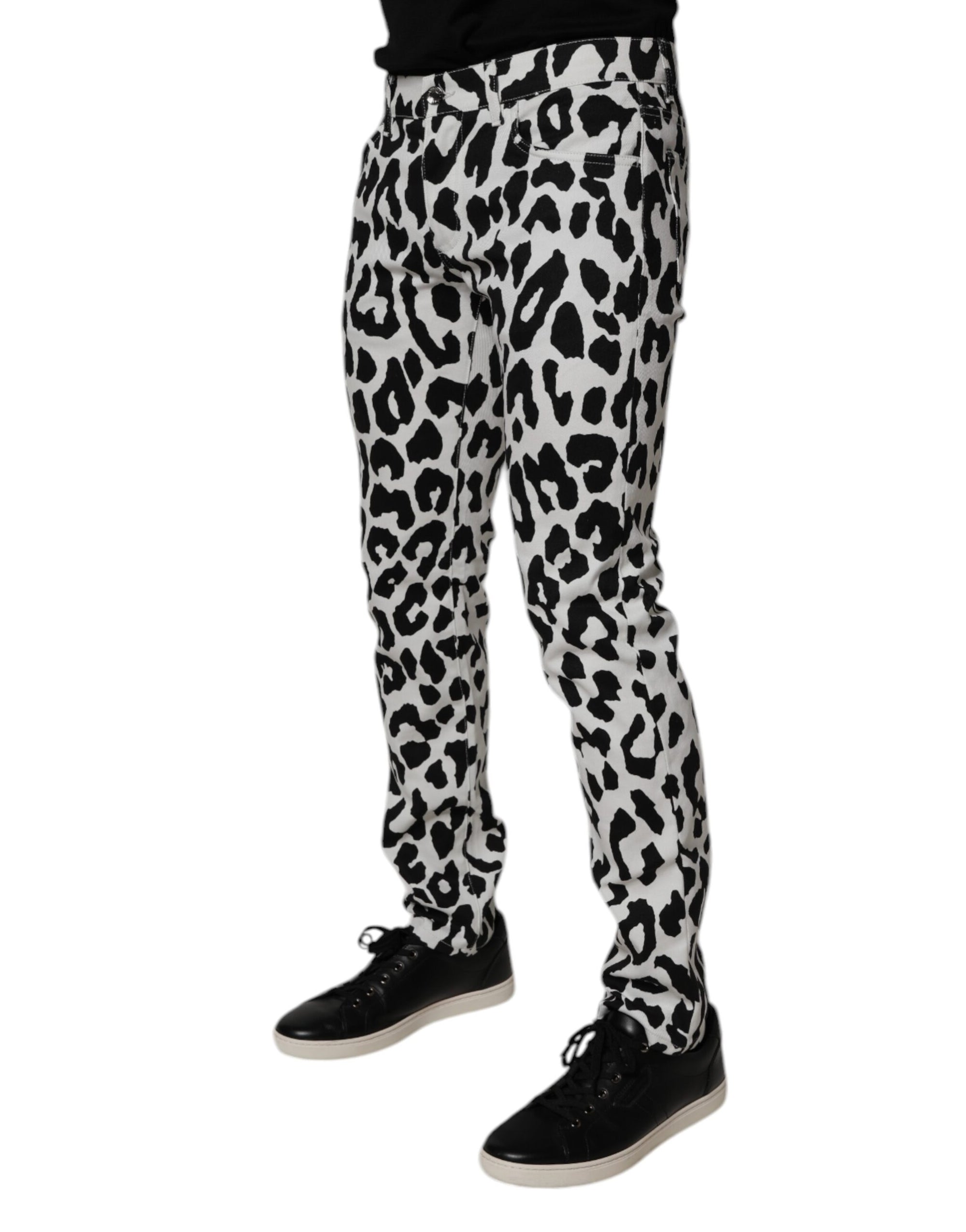 Dolce &amp; Gabbana White Leopard Cotton Skinny Denim Jeans