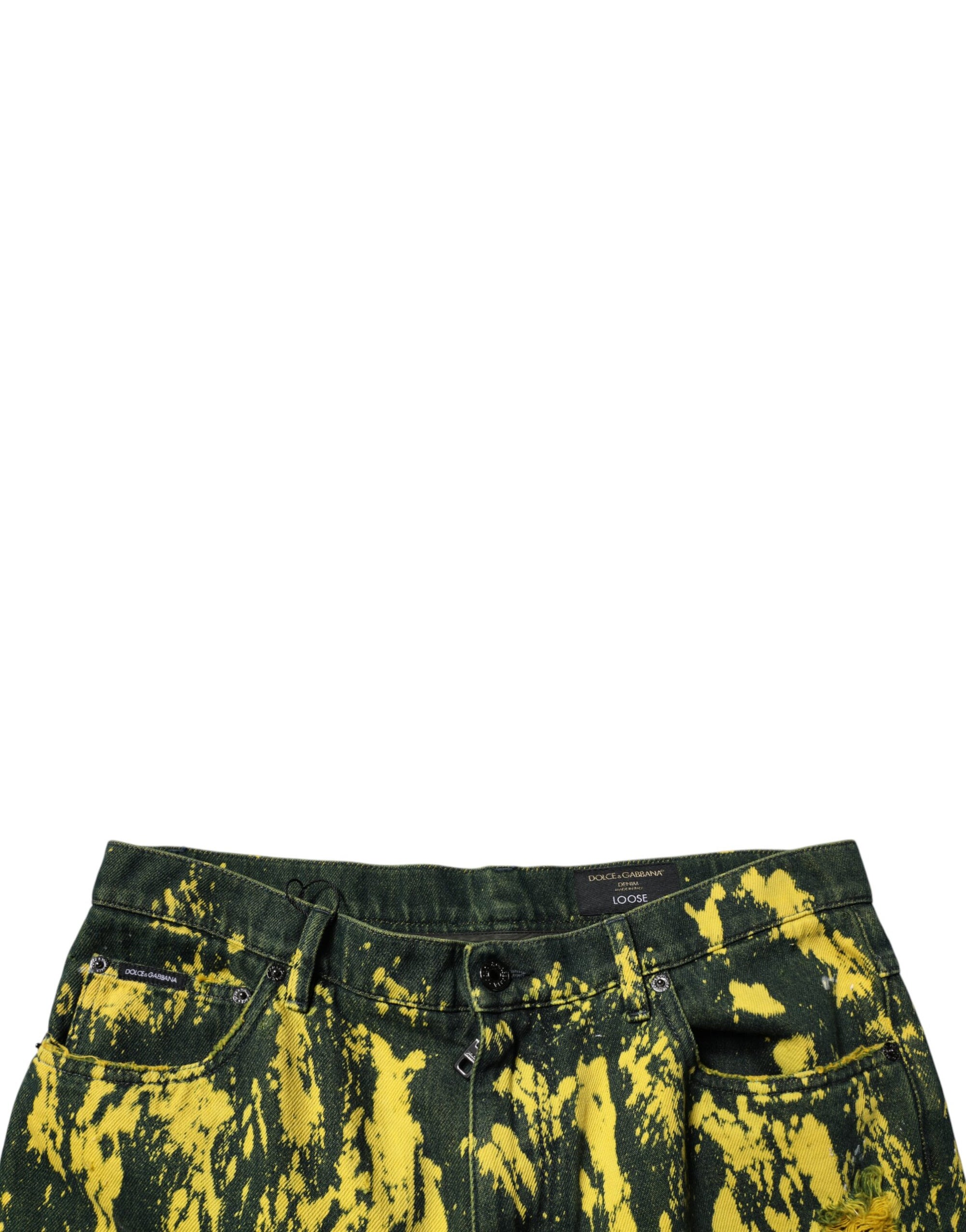 Dolce &amp; Gabbana Black Yellow Tie Dye Tattered Skinny Men Denim Jeans