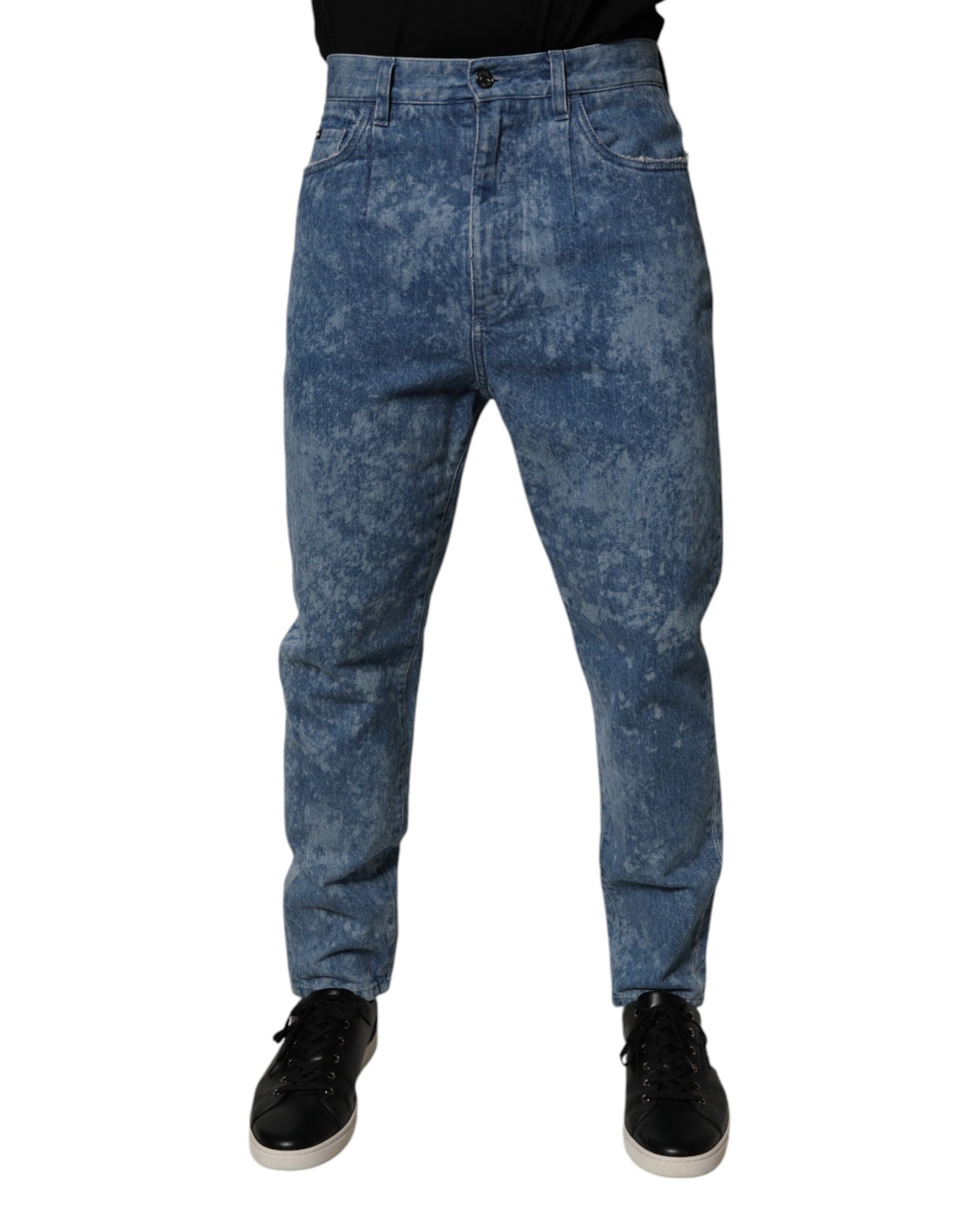 Dolce &amp; Gabbana Blue Tie Dye Cotton Skinny Men Denim Jeans