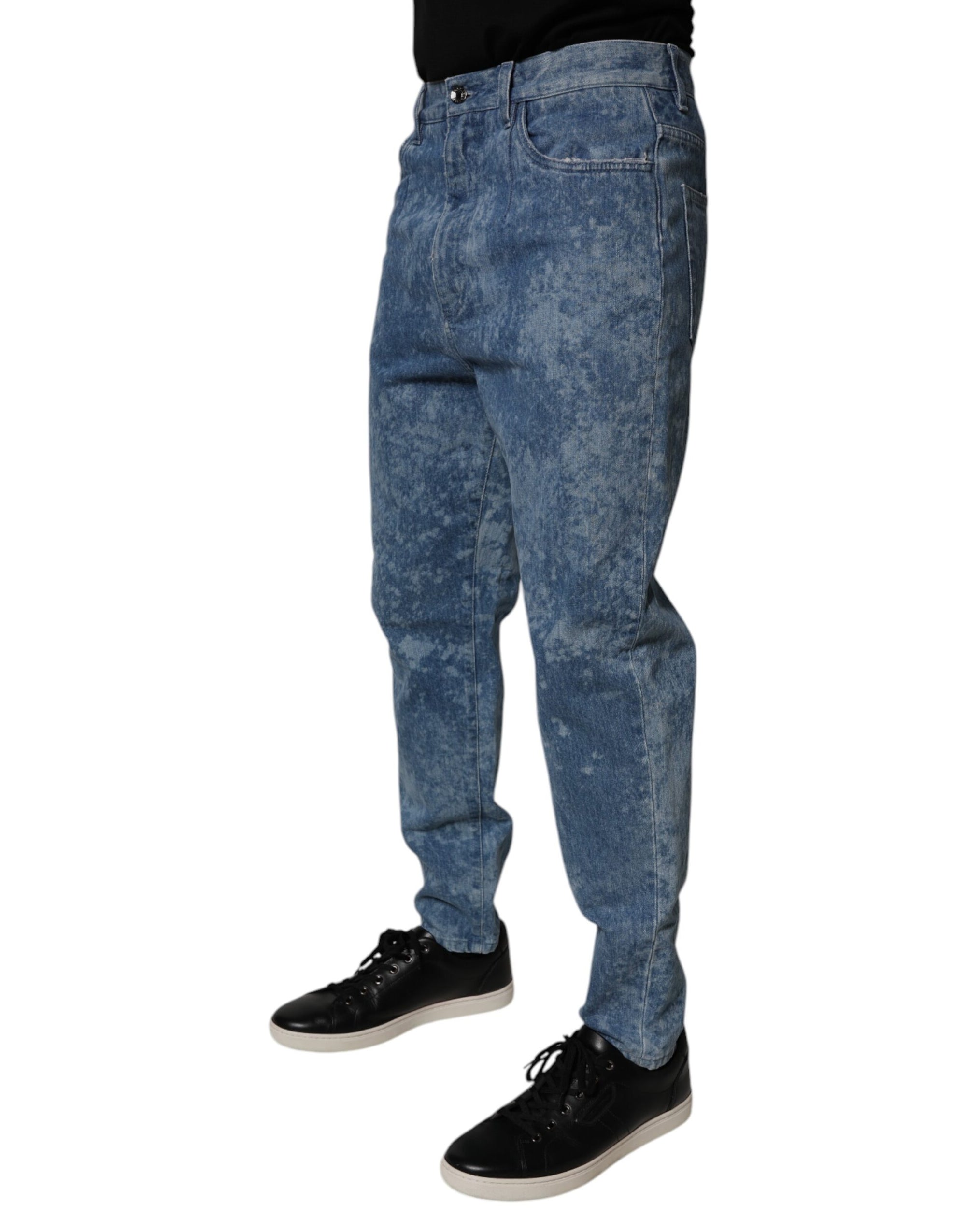 Dolce &amp; Gabbana Blue Tie Dye Cotton Skinny Men Denim Jeans