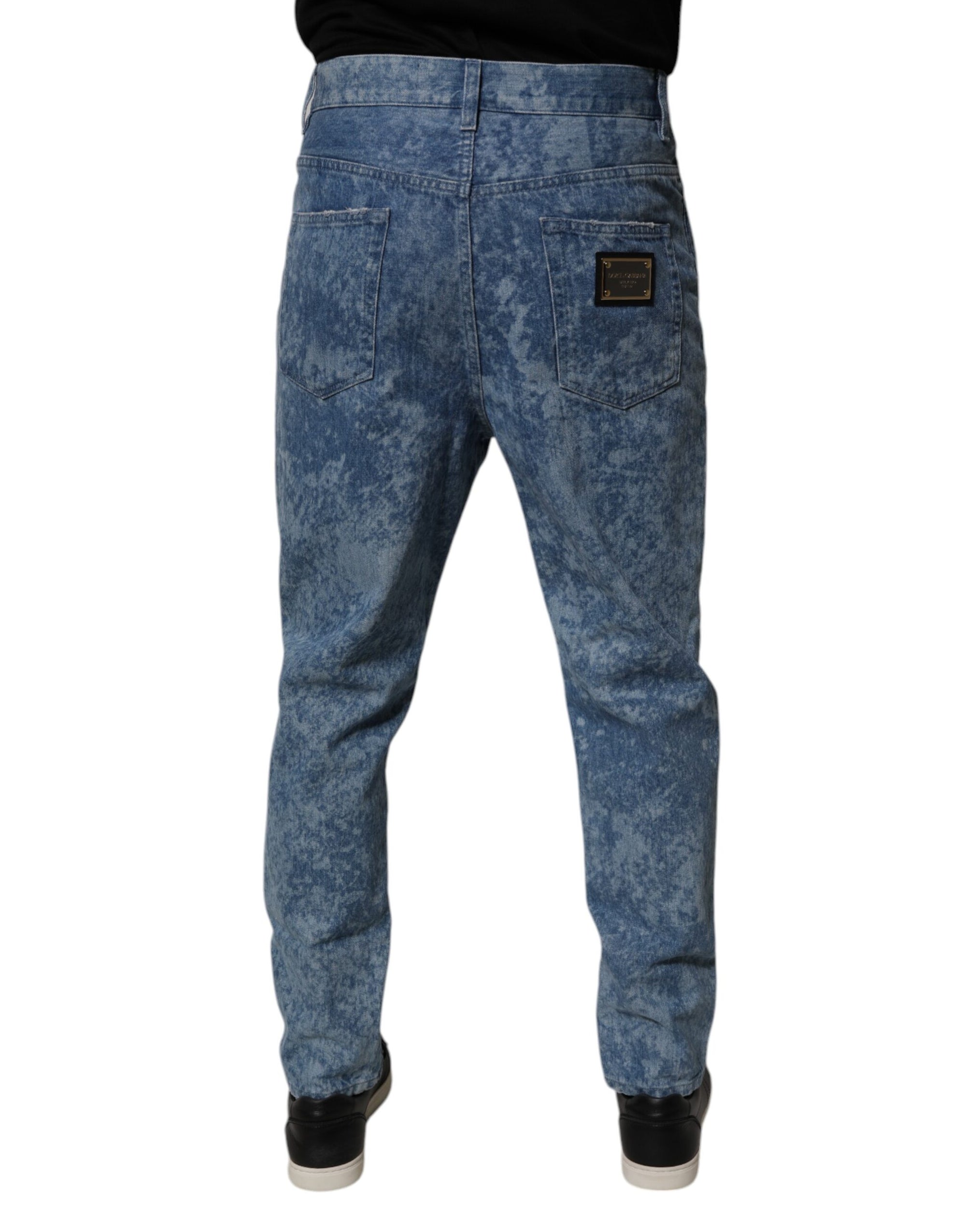Dolce &amp; Gabbana Blue Tie Dye Cotton Skinny Men Denim Jeans
