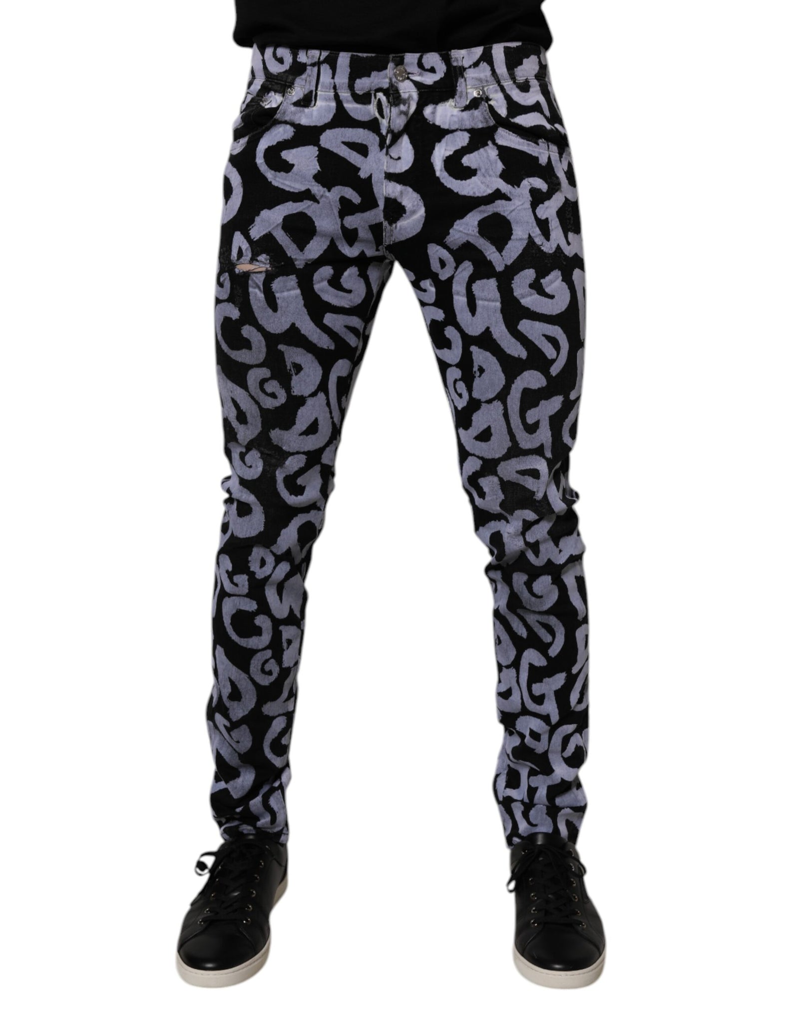 Dolce &amp; Gabbana Black Logo Monogram Cotton Skinny Denim Jeans