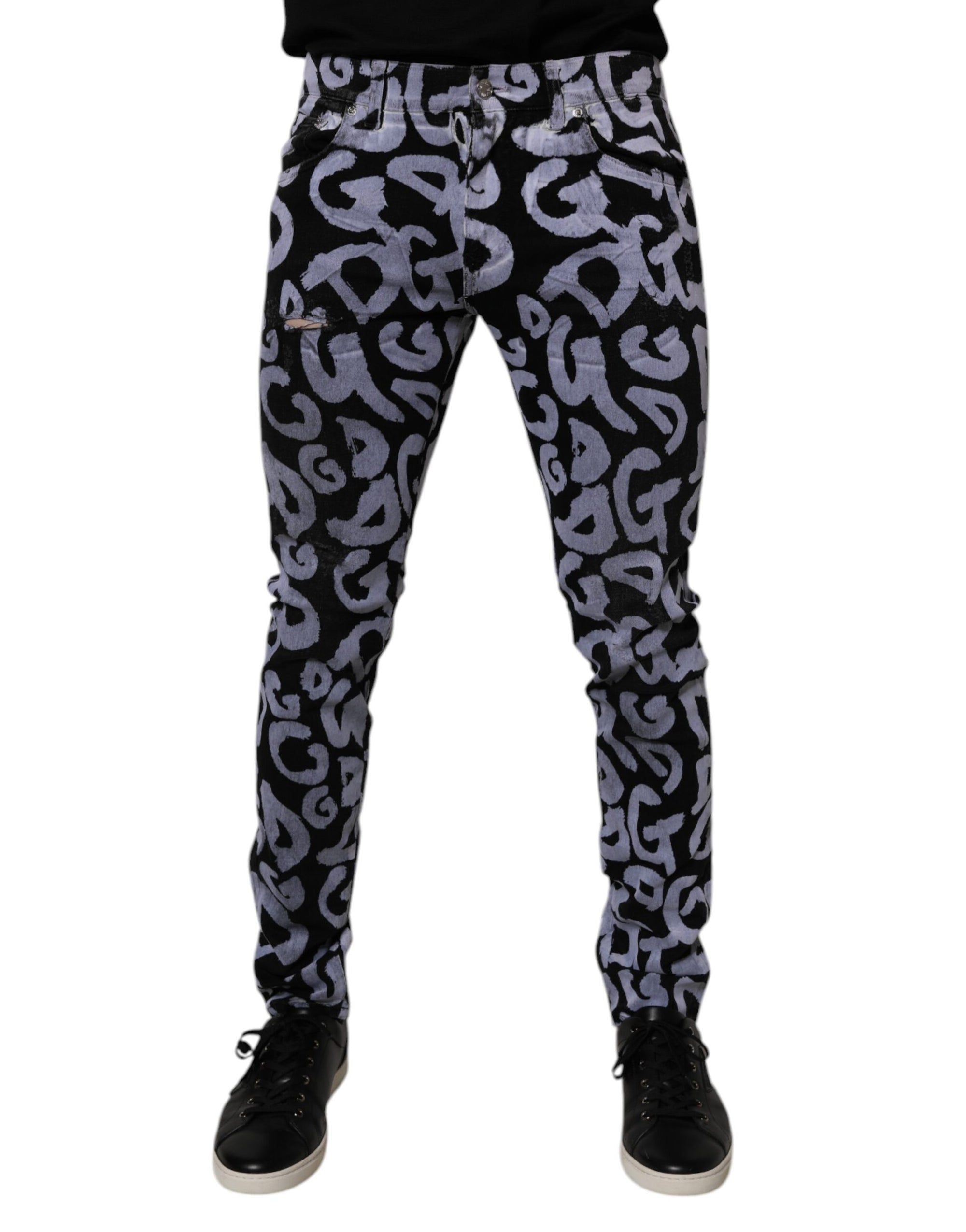 Dolce &amp; Gabbana Black Logo Monogram Cotton Skinny Denim Jeans