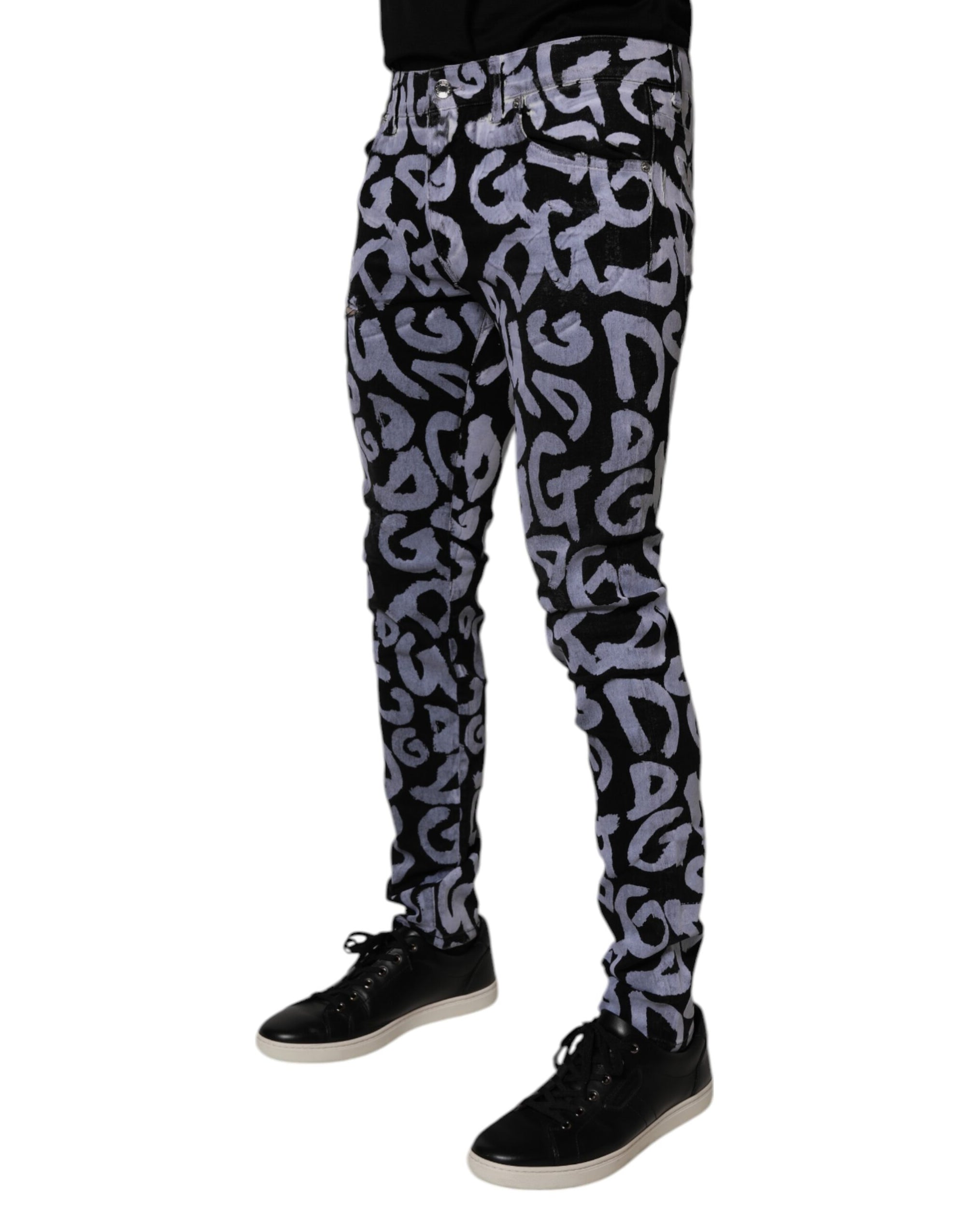 Dolce &amp; Gabbana Black Logo Monogram Cotton Skinny Denim Jeans