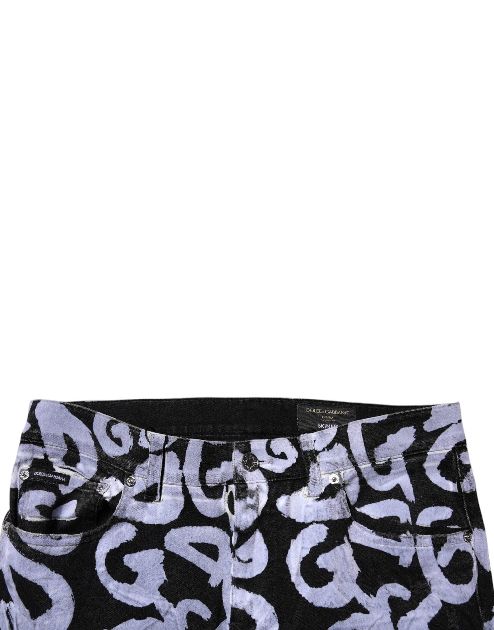 Dolce &amp; Gabbana Black Logo Monogram Cotton Skinny Denim Jeans