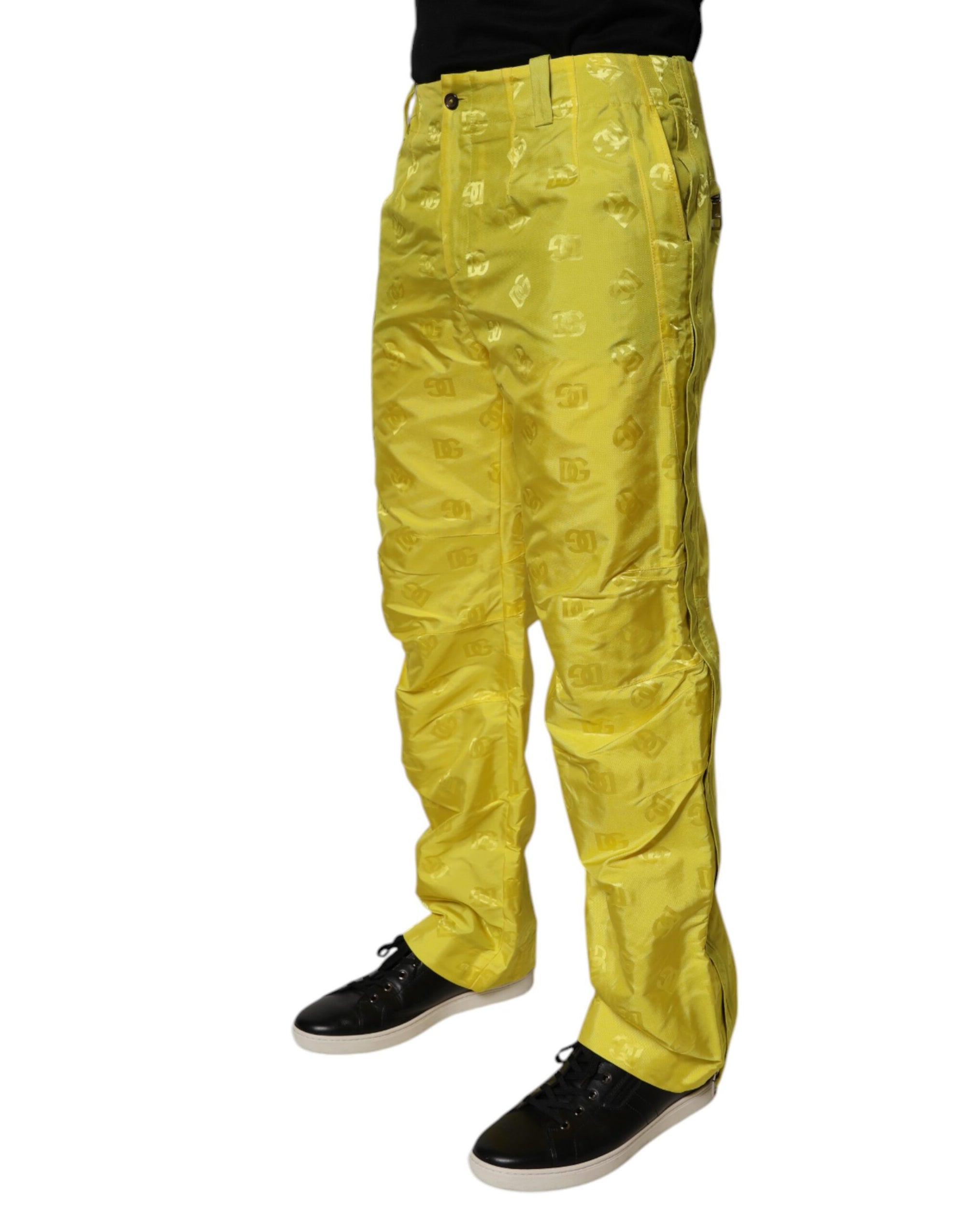 Dolce &amp; Gabbana Yellow DG Monogram Polyester Straight Pants
