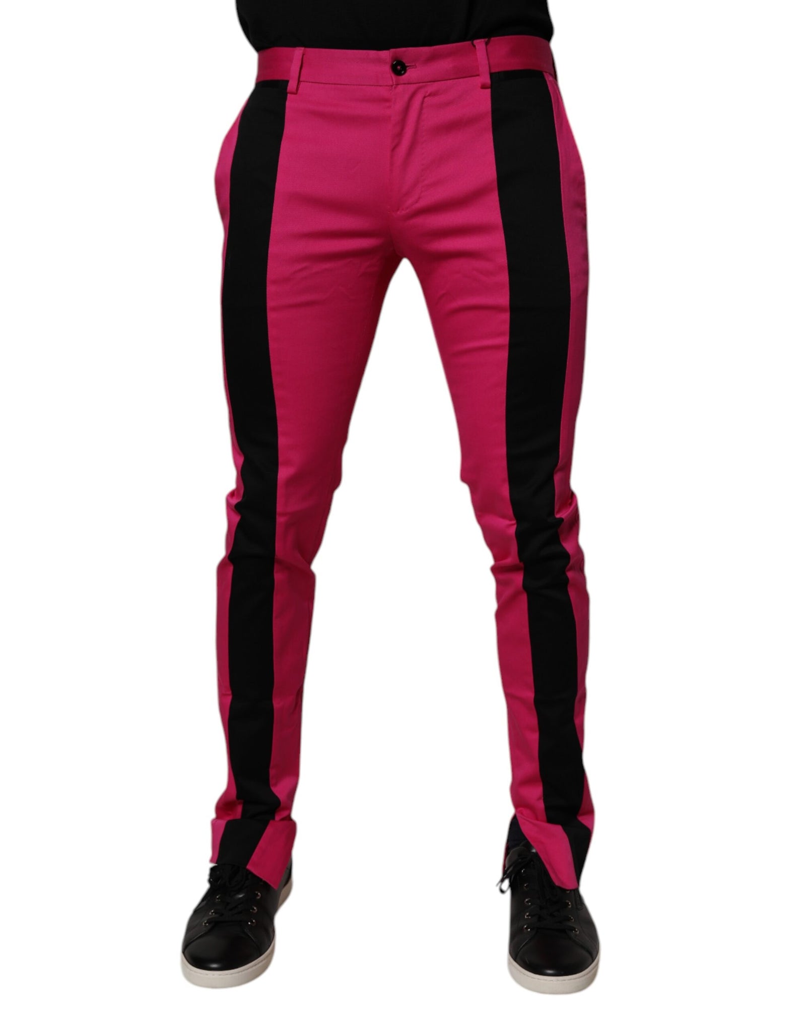 Dolce &amp; Gabbana Pink Black Stripe Slim Fit Men Dress Pants