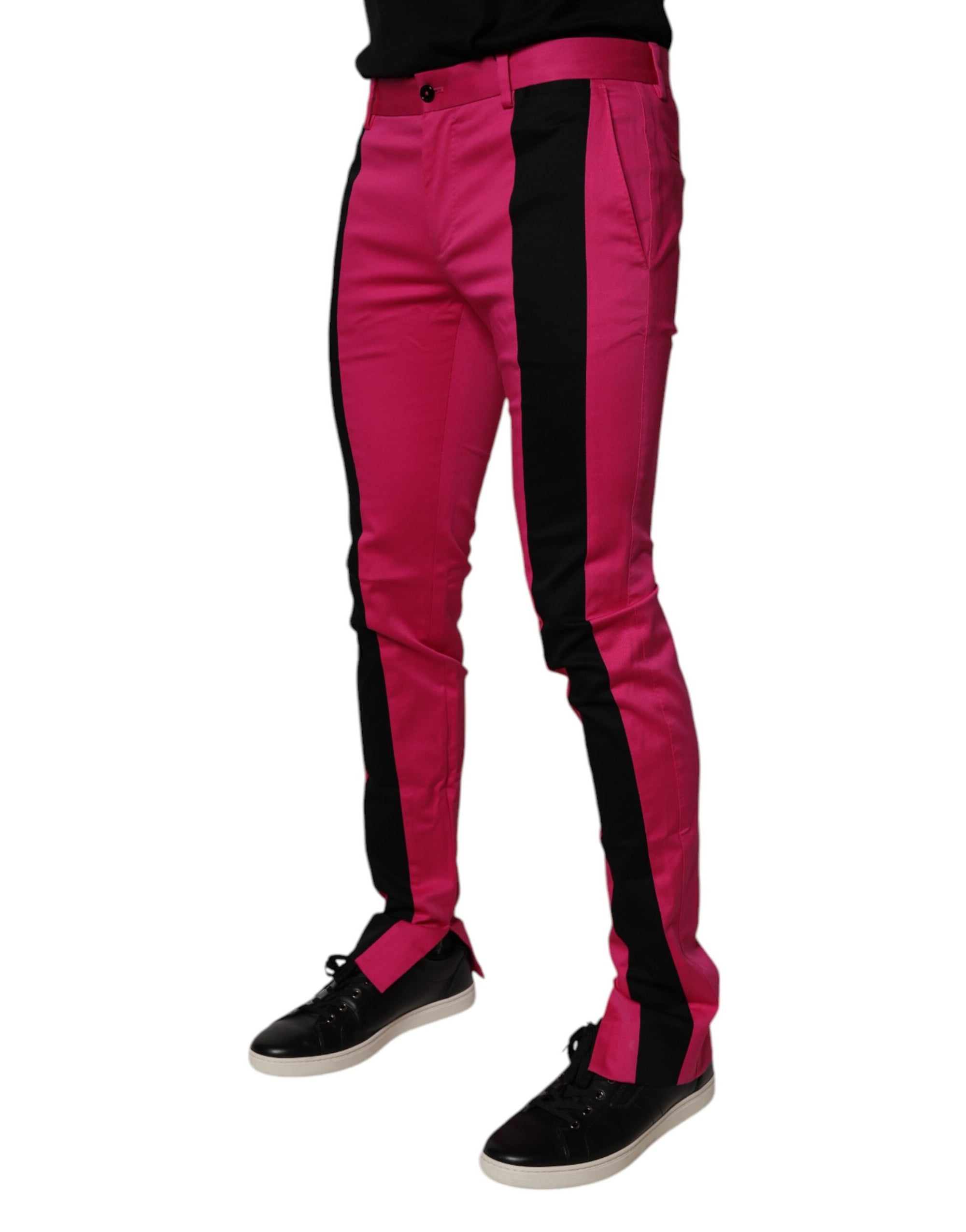 Dolce &amp; Gabbana Pink Black Stripe Slim Fit Men Dress Pants