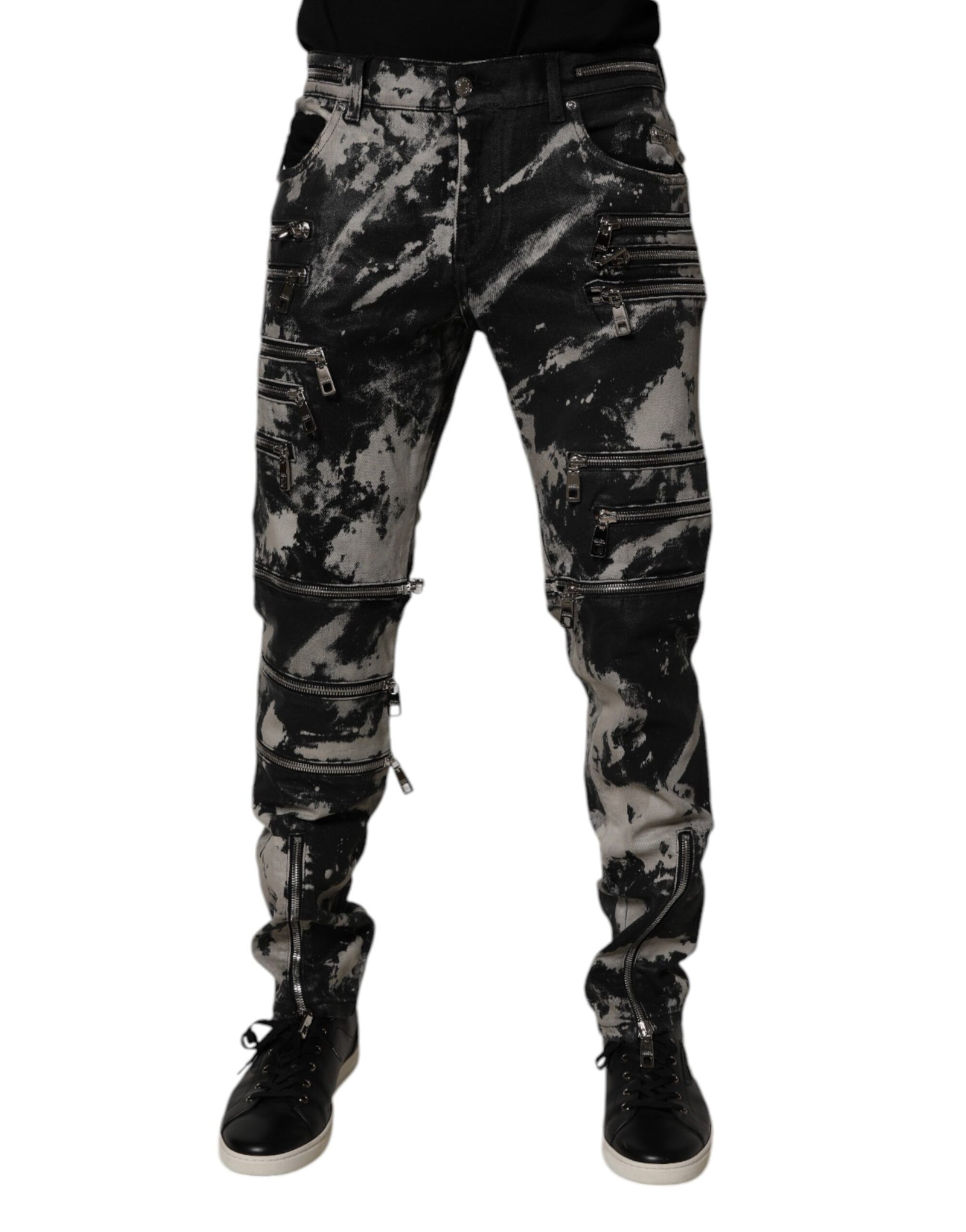 Dolce &amp; Gabbana Black Tie Dye Cotton Skinny Zip Denim Jeans