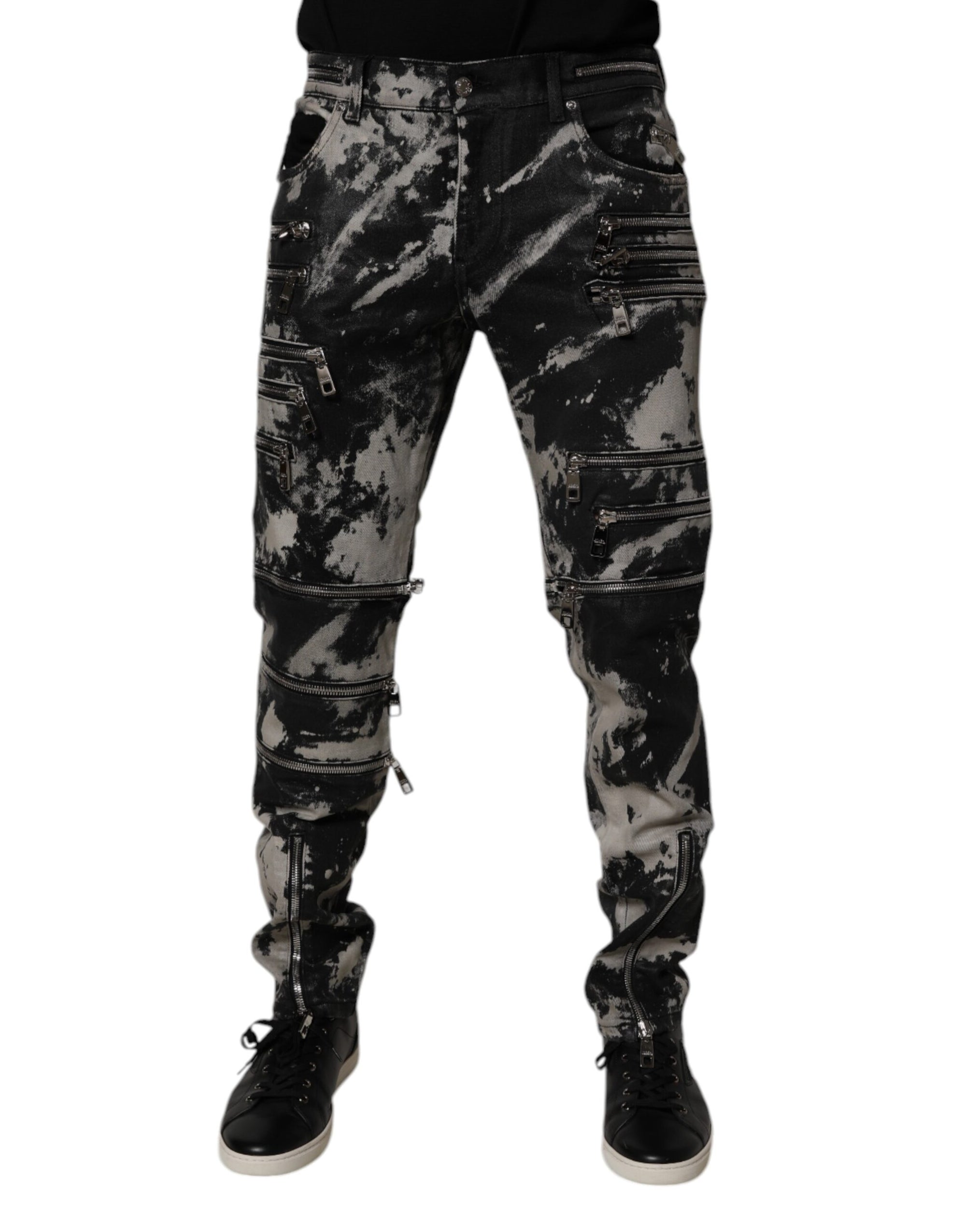Dolce &amp; Gabbana Black Tie Dye Cotton Skinny Zip Denim Jeans