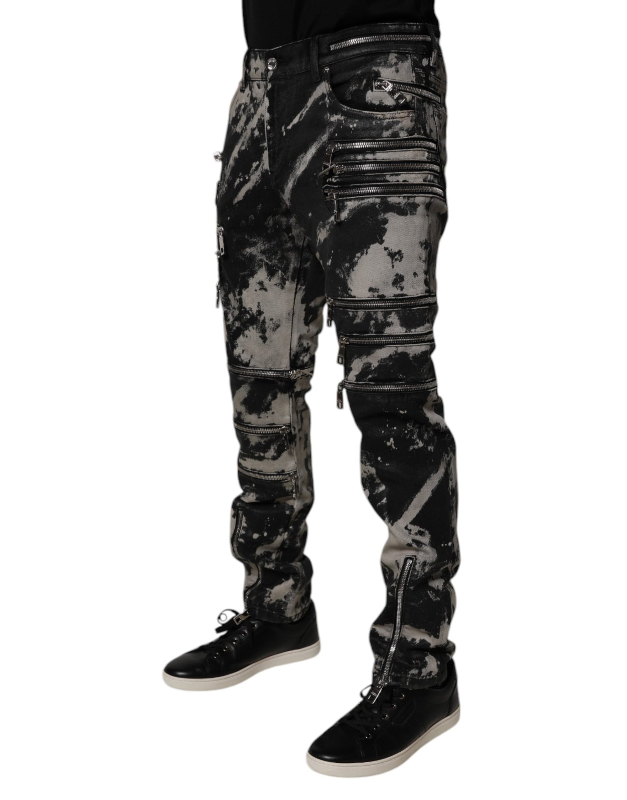 Dolce &amp; Gabbana Black Tie Dye Cotton Skinny Zip Denim Jeans