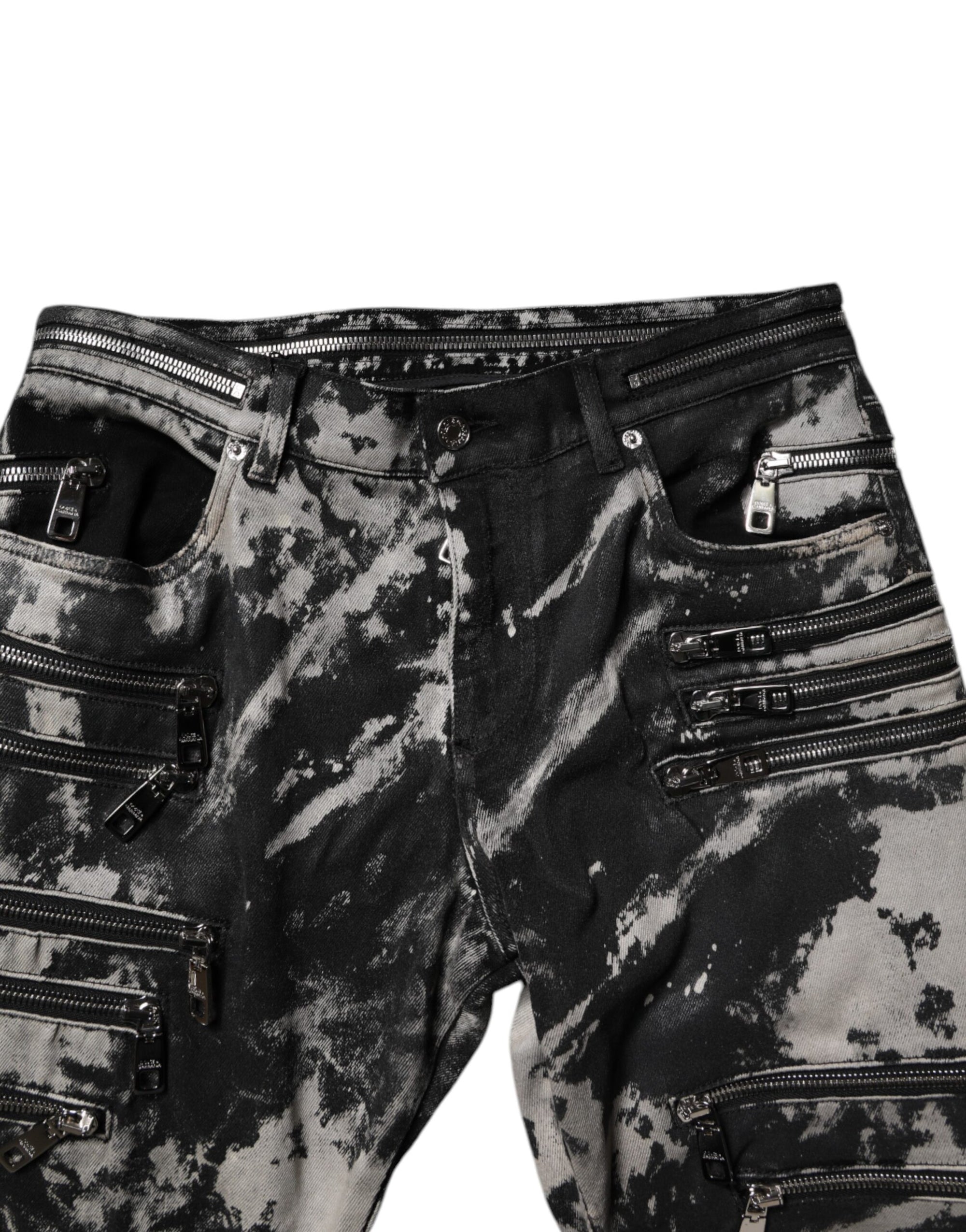 Dolce &amp; Gabbana Black Tie Dye Cotton Skinny Zip Denim Jeans