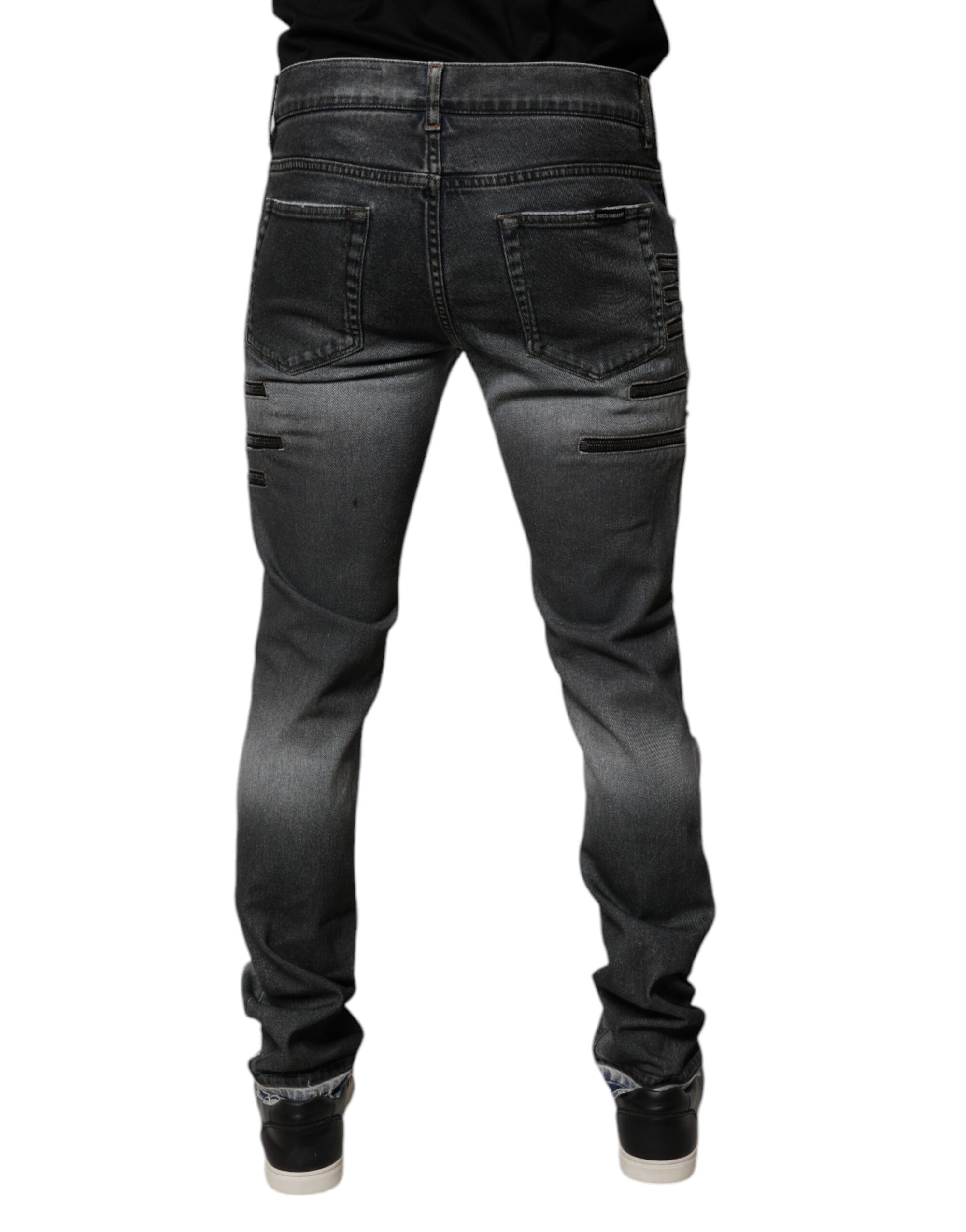 Dolce &amp; Gabbana Dark Gray Tattered Cotton Skinny Denim Jeans