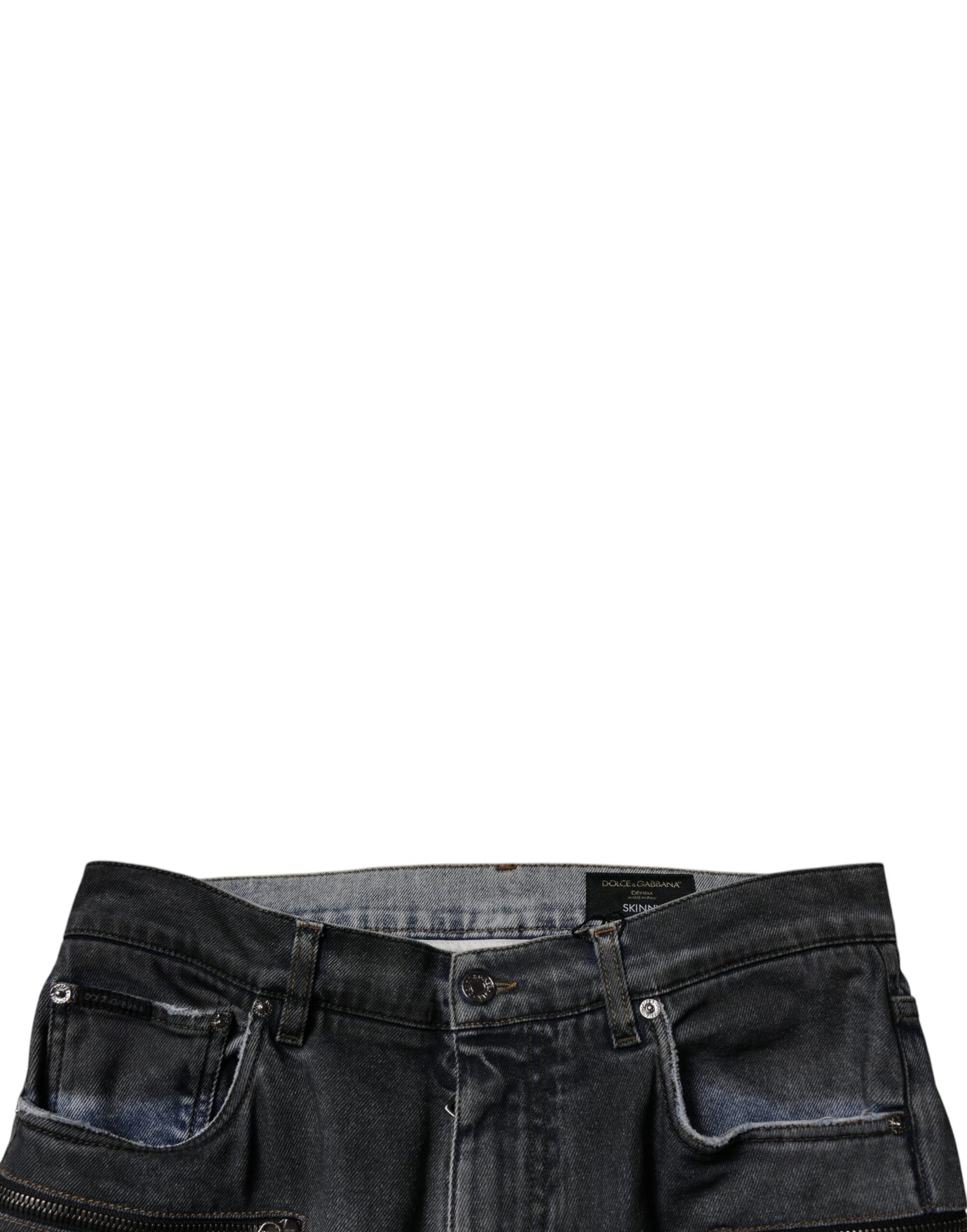 Dolce &amp; Gabbana Dark Gray Tattered Cotton Skinny Denim Jeans