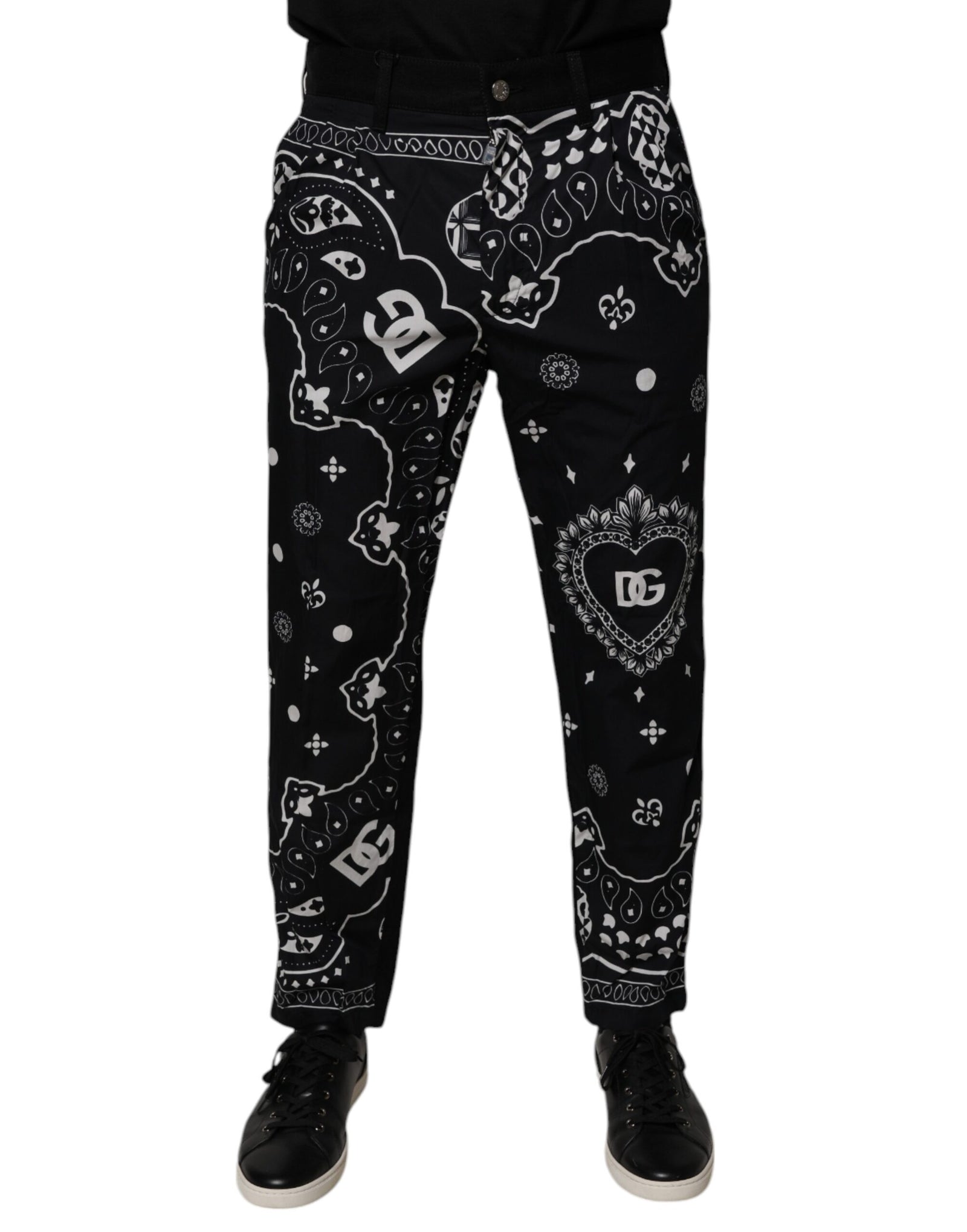 Dolce &amp; Gabbana Black Logo Bandana Cotton Loose Denim Jeans