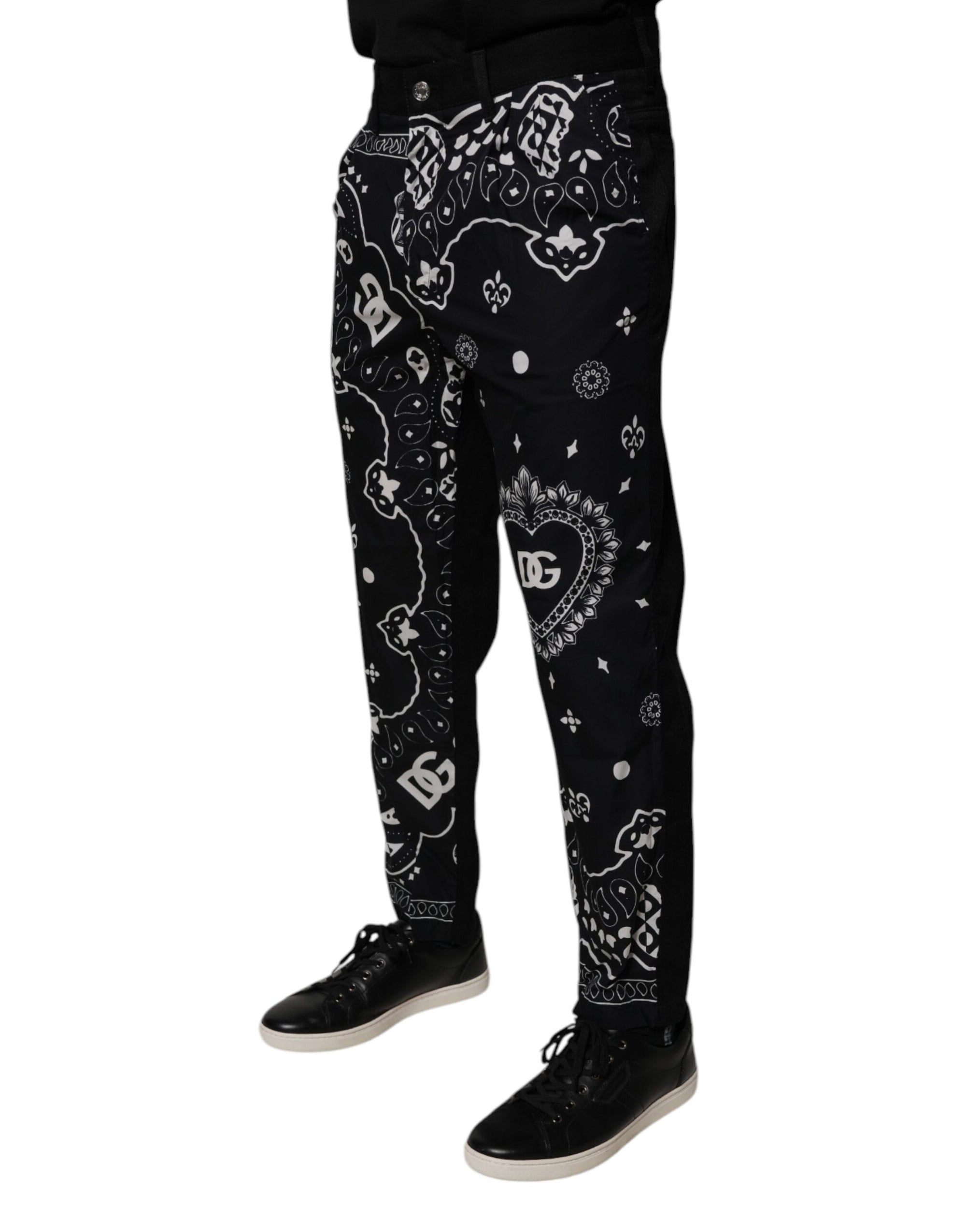 Dolce &amp; Gabbana Black Logo Bandana Cotton Loose Denim Jeans