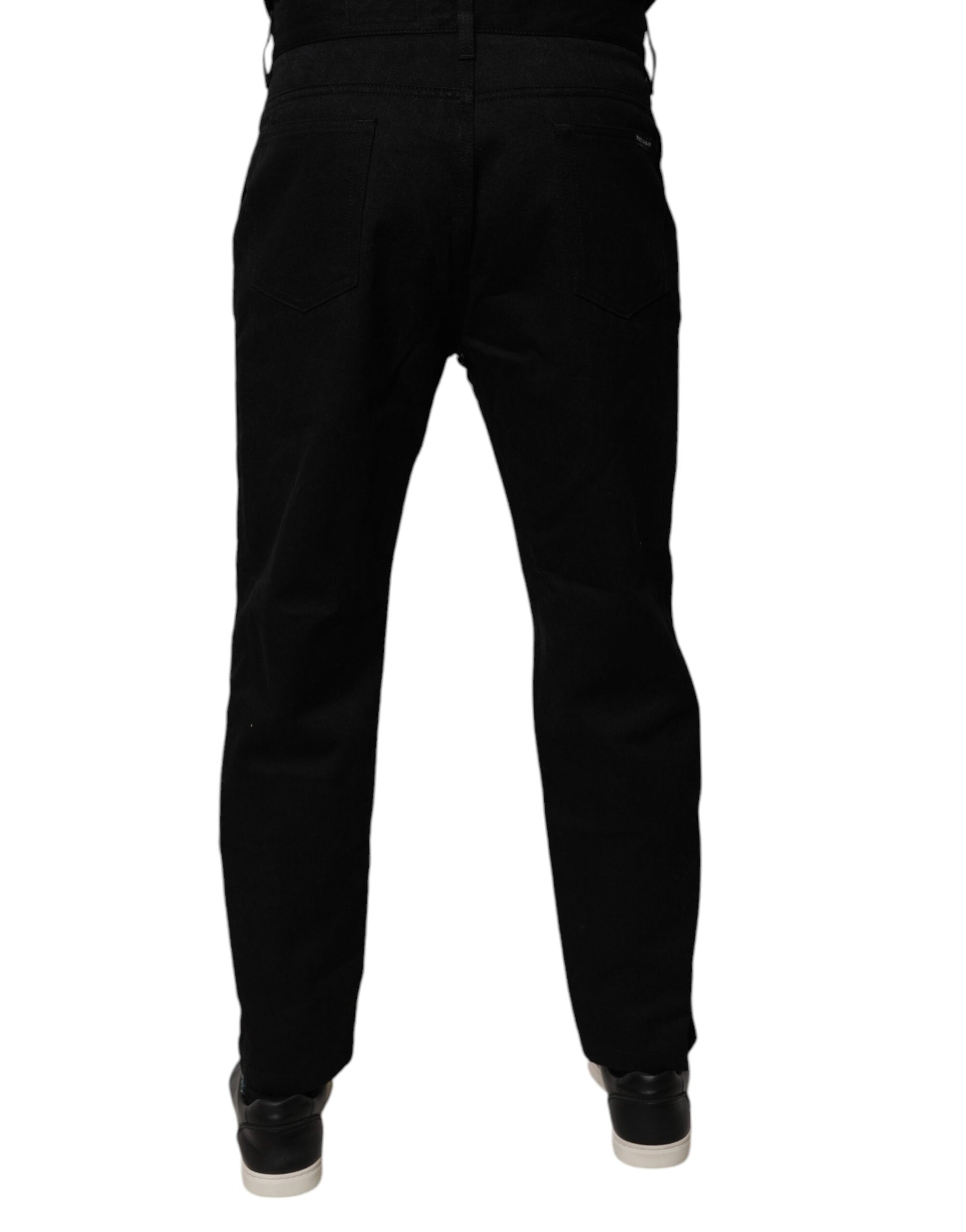 Dolce &amp; Gabbana Black Logo Bandana Cotton Loose Denim Jeans