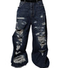Dolce &amp; Gabbana Dark Blue Tattered Wide Leg Men Denim Jeans