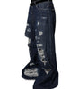 Dolce &amp; Gabbana Dark Blue Tattered Wide Leg Men Denim Jeans