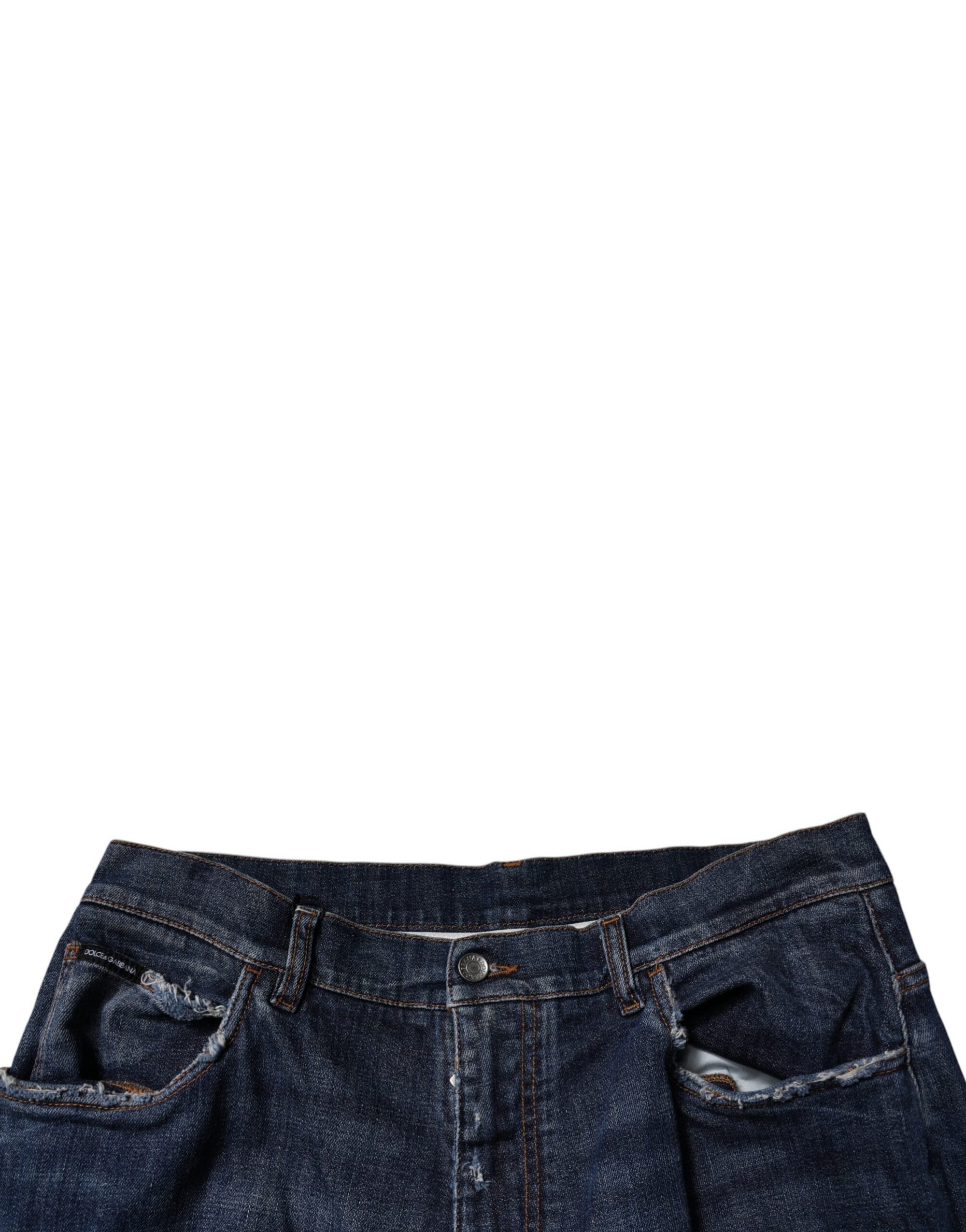 Dolce &amp; Gabbana Dark Blue Tattered Wide Leg Men Denim Jeans