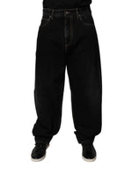 Dolce &amp; Gabbana Black Cotton Mid Waist Wide Leg Denim Jeans
