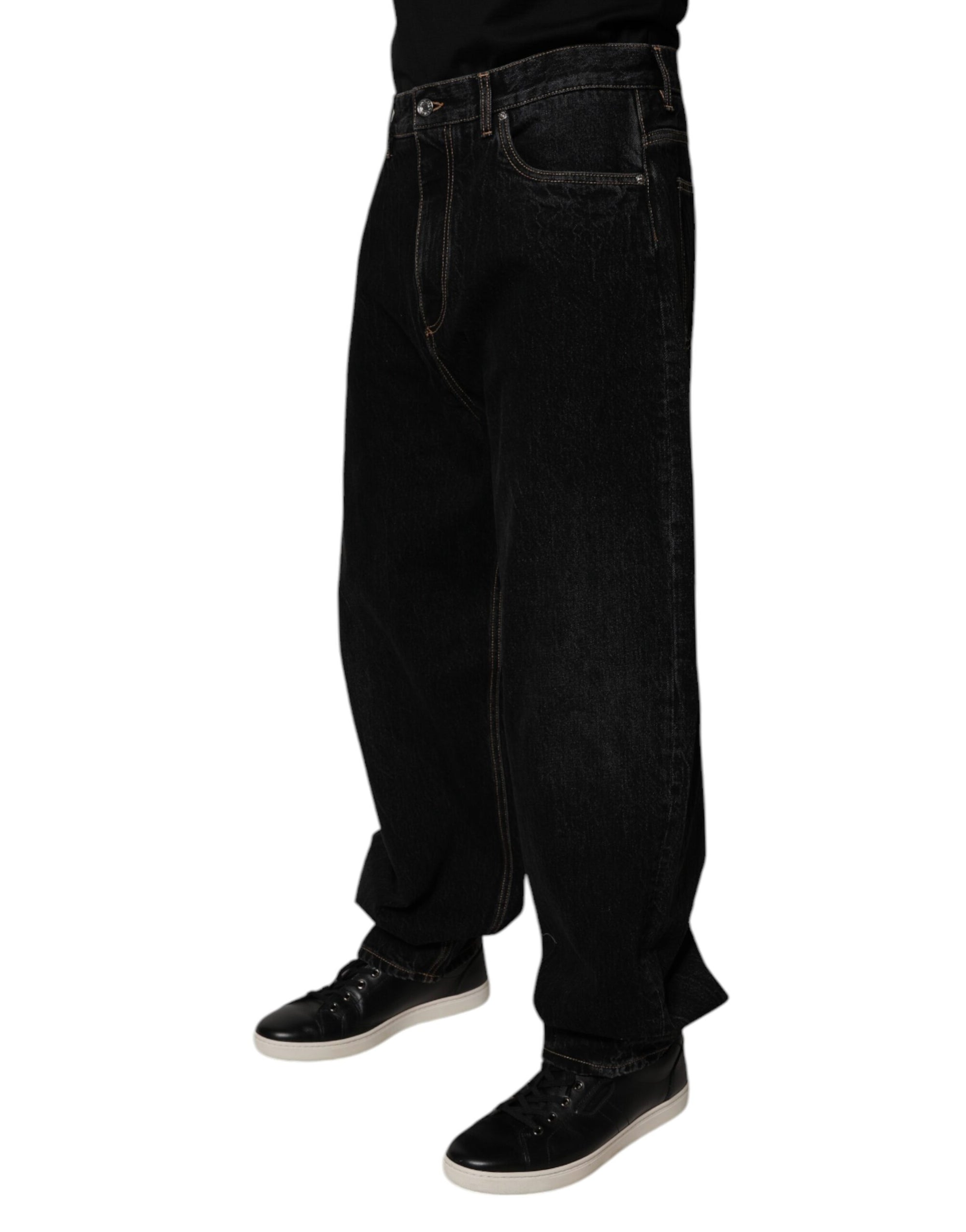 Dolce &amp; Gabbana Black Cotton Mid Waist Wide Leg Denim Jeans