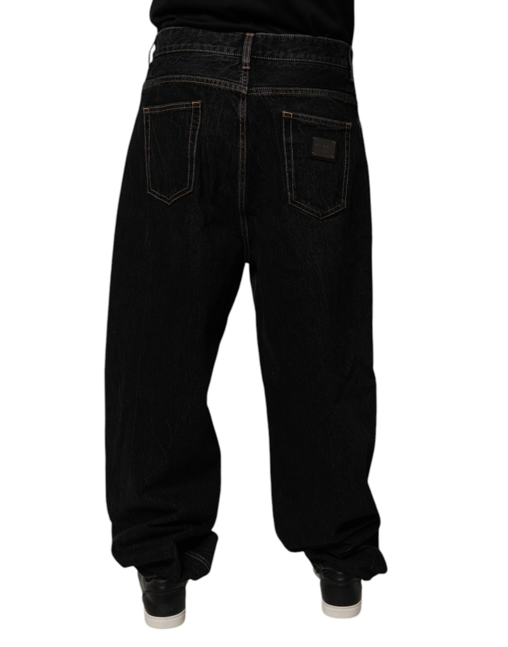 Dolce &amp; Gabbana Black Cotton Mid Waist Wide Leg Denim Jeans