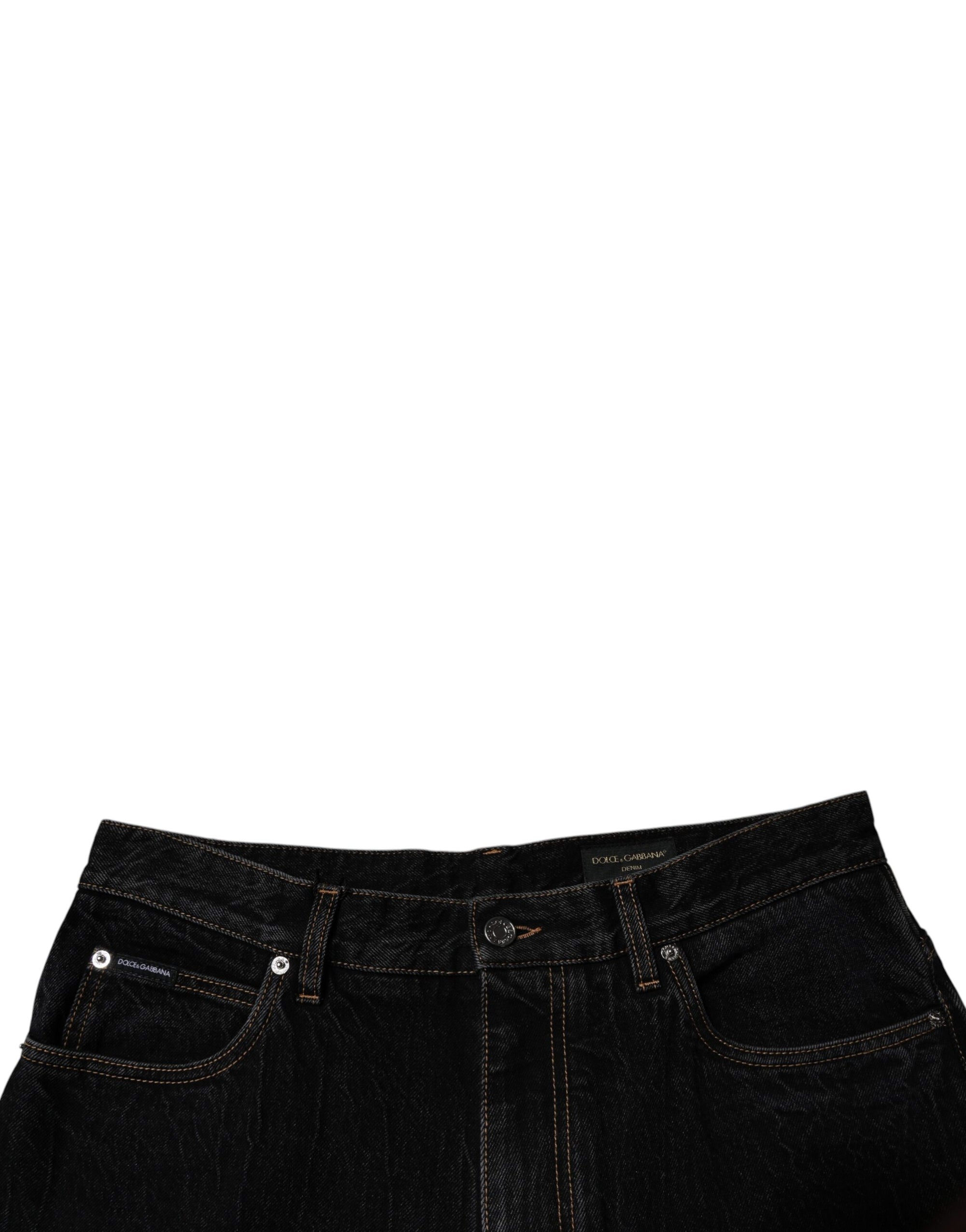 Dolce &amp; Gabbana Black Cotton Mid Waist Wide Leg Denim Jeans