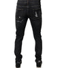 Dolce &amp; Gabbana Black Tattered Cotton Skinny Men Denim Jeans
