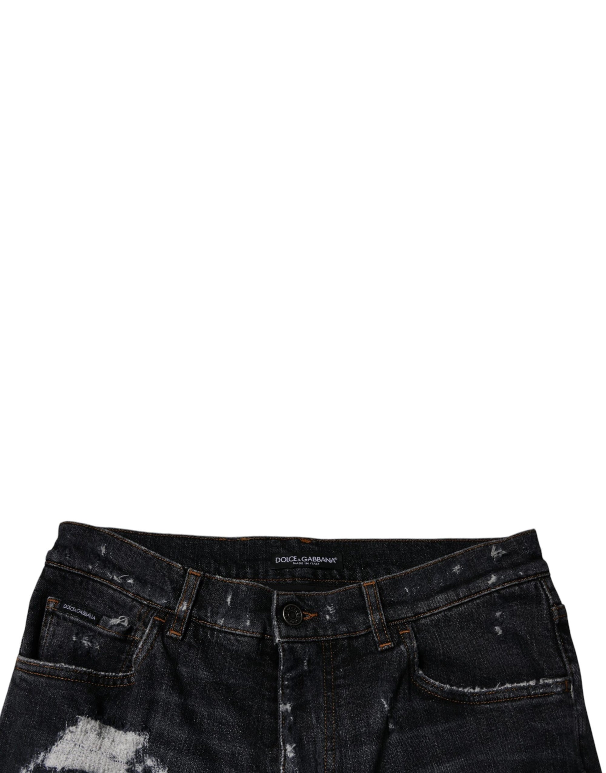 Dolce &amp; Gabbana Black Tattered Cotton Skinny Men Denim Jeans