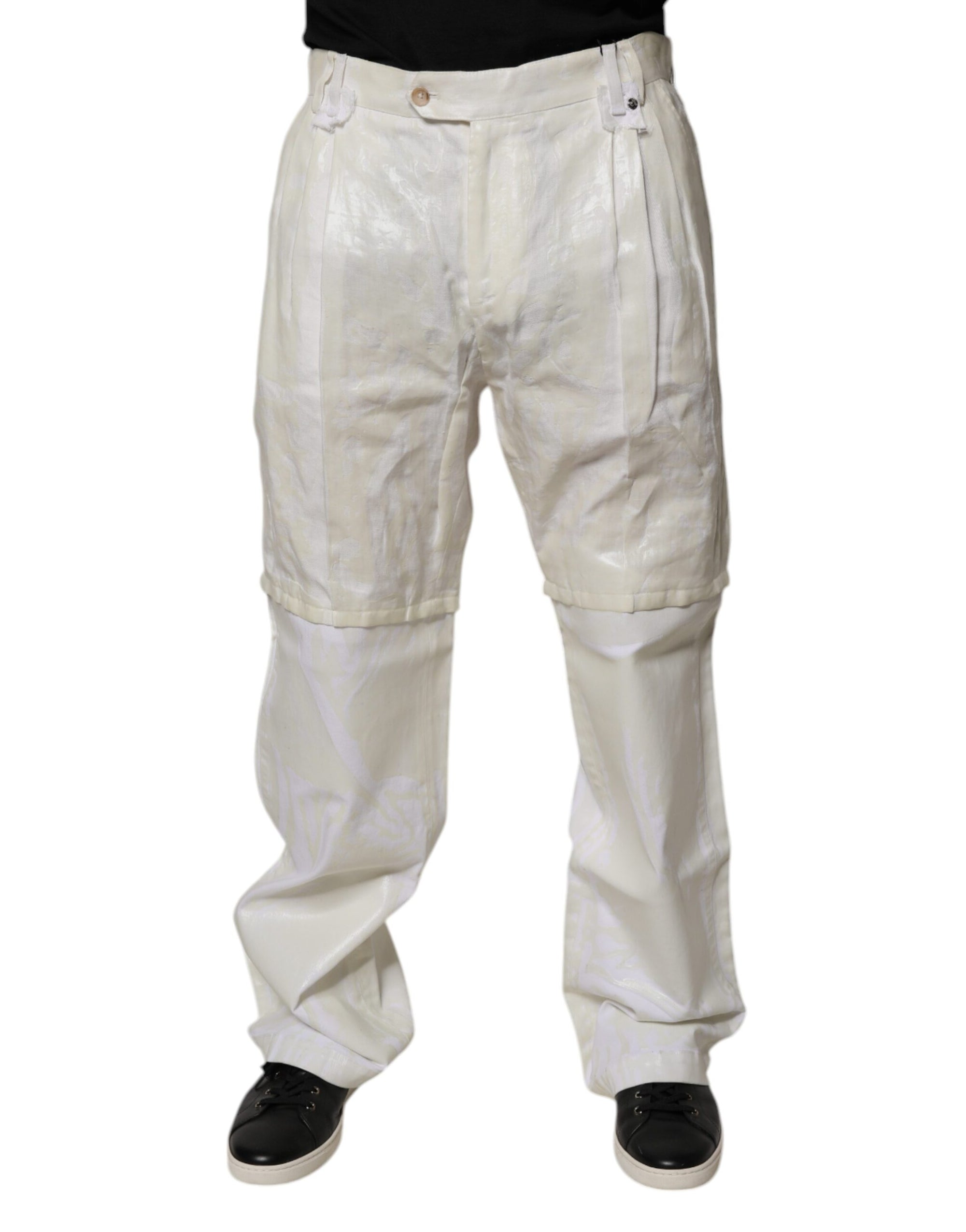 Dolce &amp; Gabbana White Linen Mid Waist Straight Men Denim Jeans