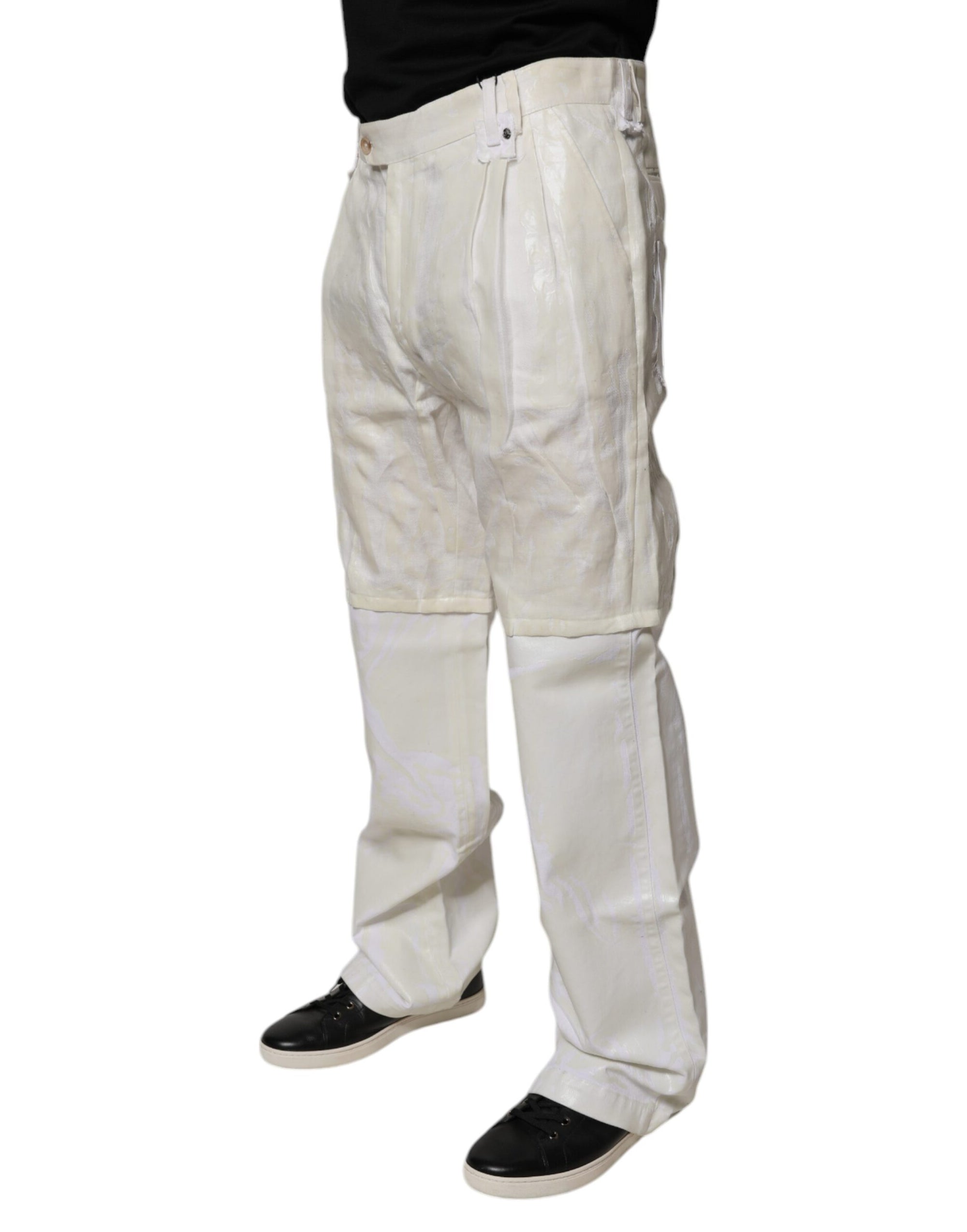 Dolce &amp; Gabbana White Linen Mid Waist Straight Men Denim Jeans