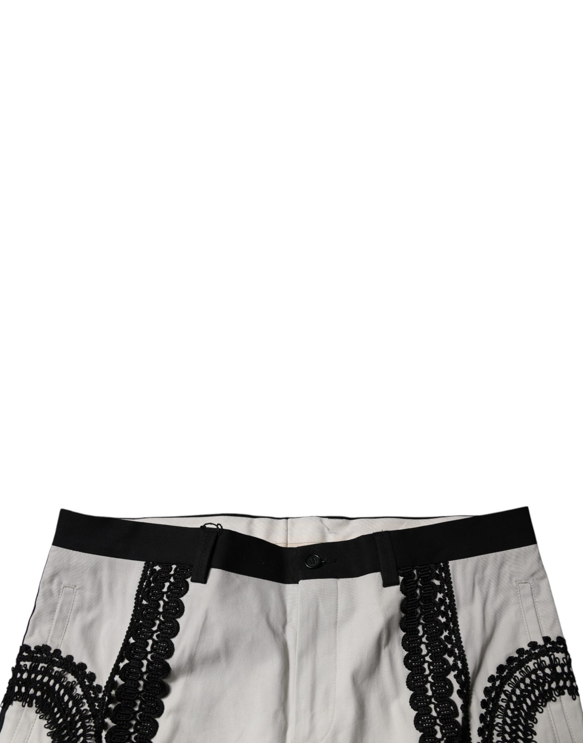 Dolce &amp; Gabbana White Lace Trim Mid Waist Dress Formal Pants