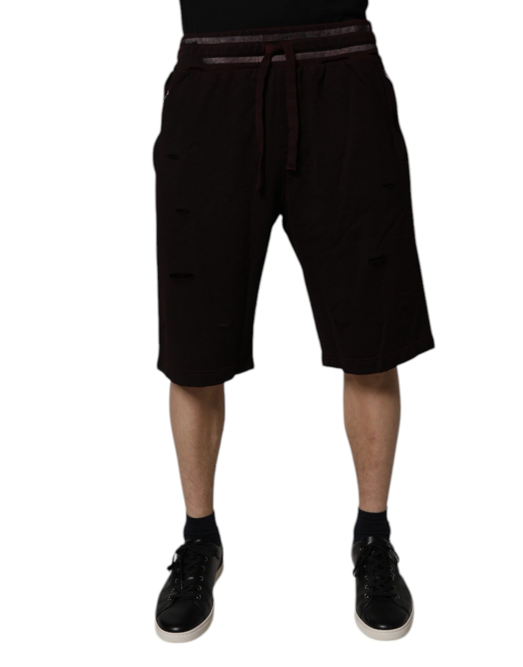 Dolce &amp; Gabbana Maroon Cotton Logo Plaque Men Bermuda Shorts