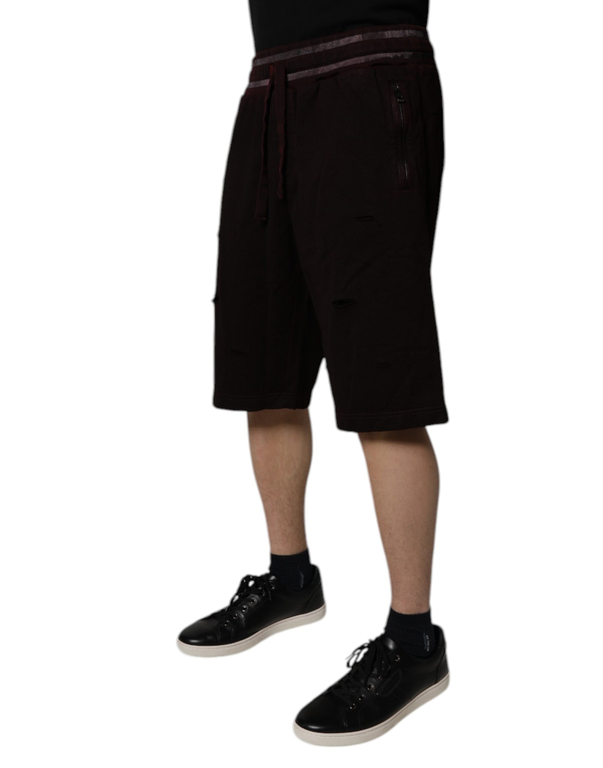 Dolce &amp; Gabbana Maroon Cotton Logo Plaque Men Bermuda Shorts