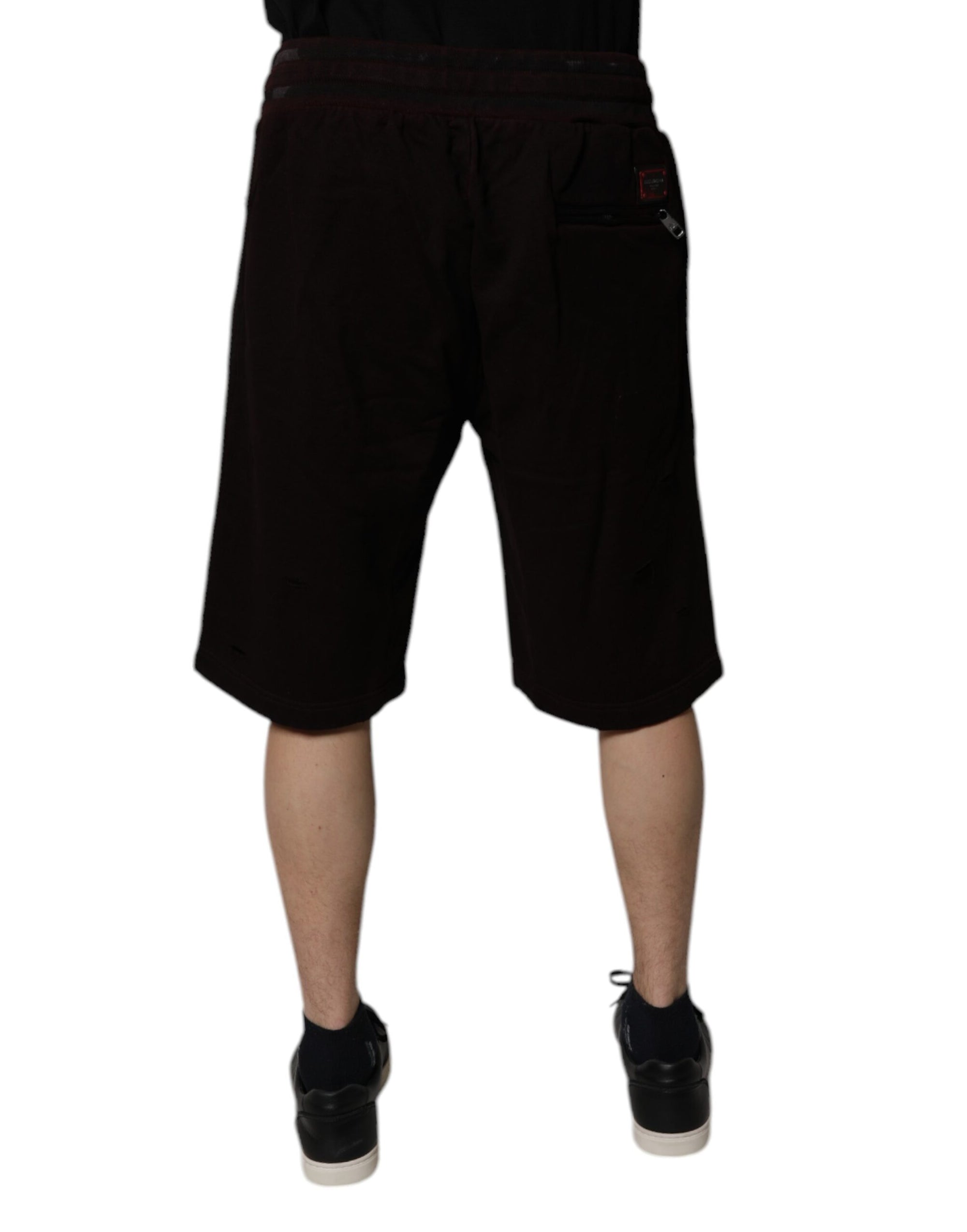 Dolce &amp; Gabbana Maroon Cotton Logo Plaque Men Bermuda Shorts