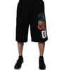 Dolce &amp; Gabbana Black Cotton Logo Floral Print Bermuda Shorts
