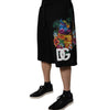 Dolce &amp; Gabbana Black Cotton Logo Floral Print Bermuda Shorts