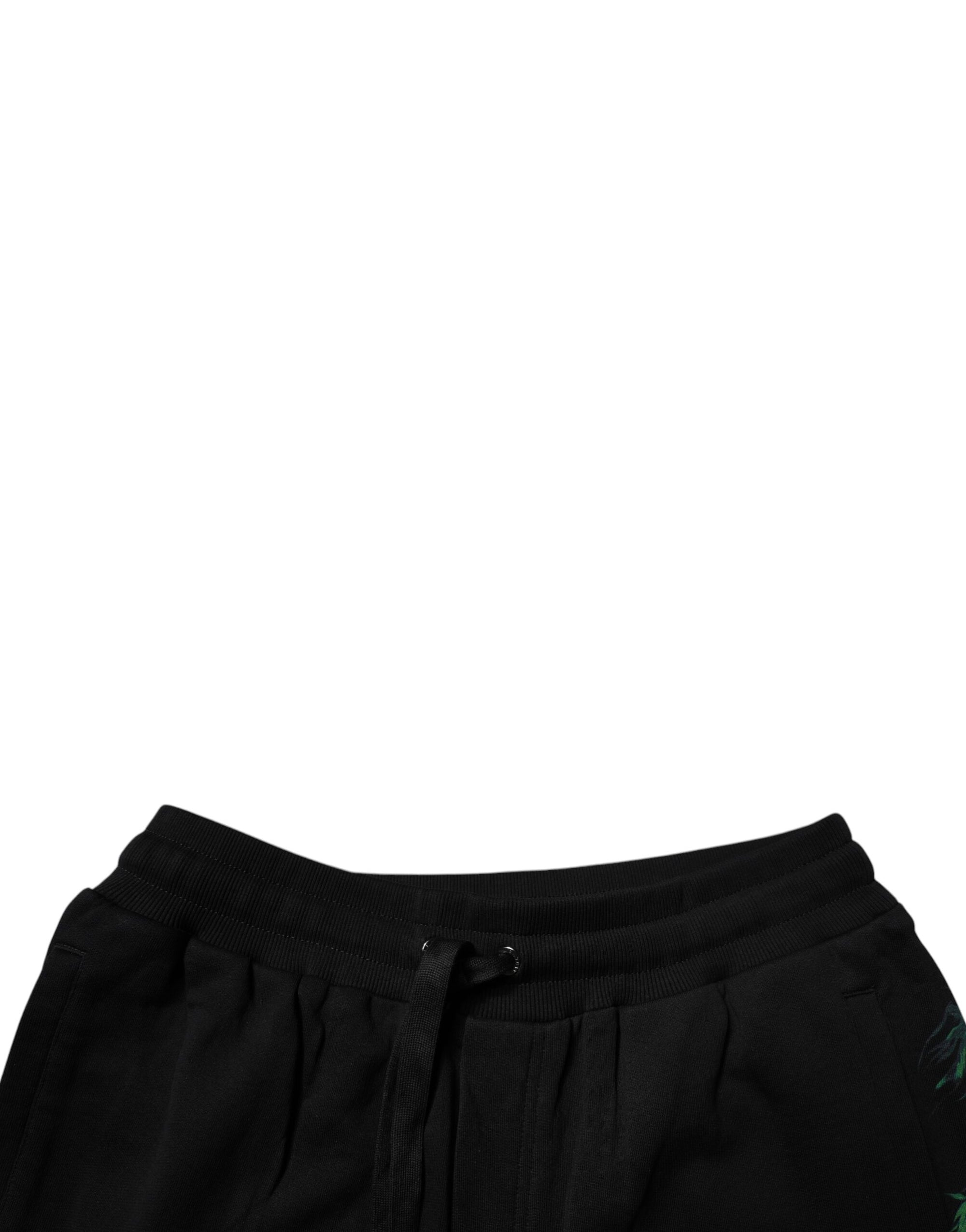 Dolce &amp; Gabbana Black Cotton Logo Floral Print Bermuda Shorts