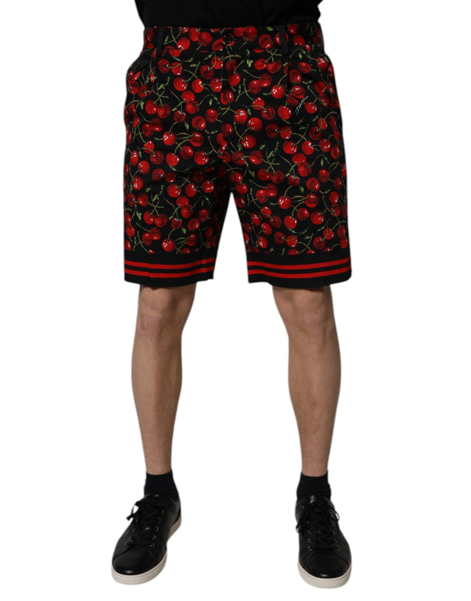 Bermuda en coton imprimé cerises noires et rouges Dolce &amp; Gabbana