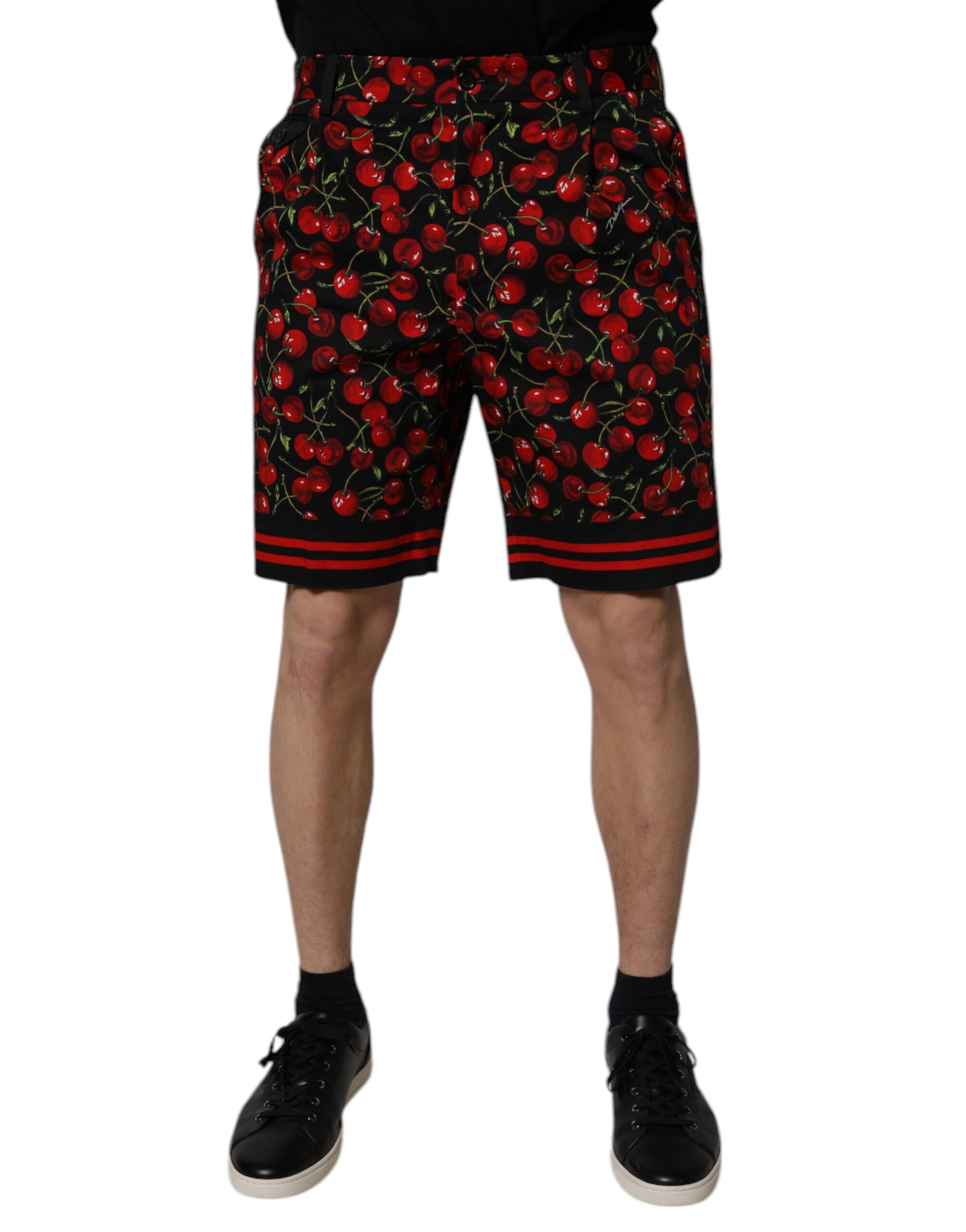 Bermuda en coton imprimé cerises noires et rouges Dolce &amp; Gabbana