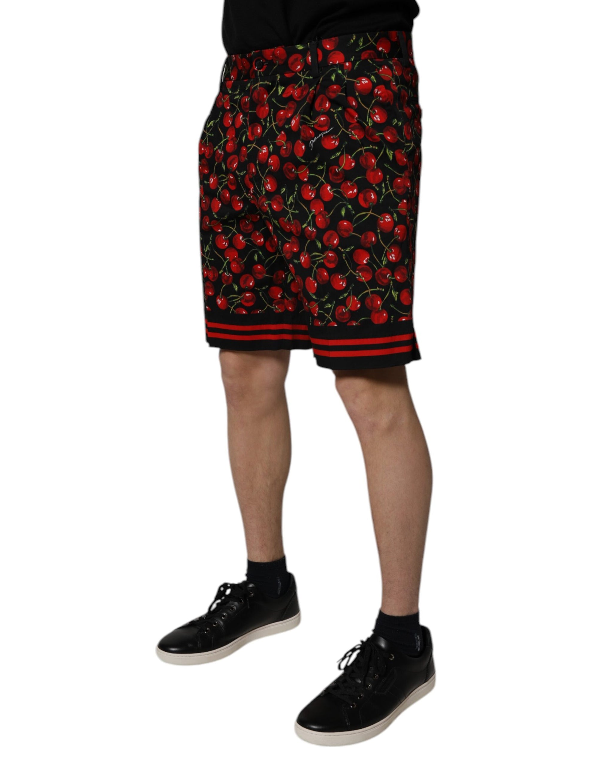 Bermuda en coton imprimé cerises noires et rouges Dolce &amp; Gabbana