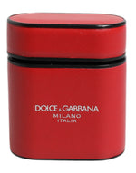 Étui à rabat pour Airpods Dolce & Gabbana en cuir de veau rouge avec logo imprimé