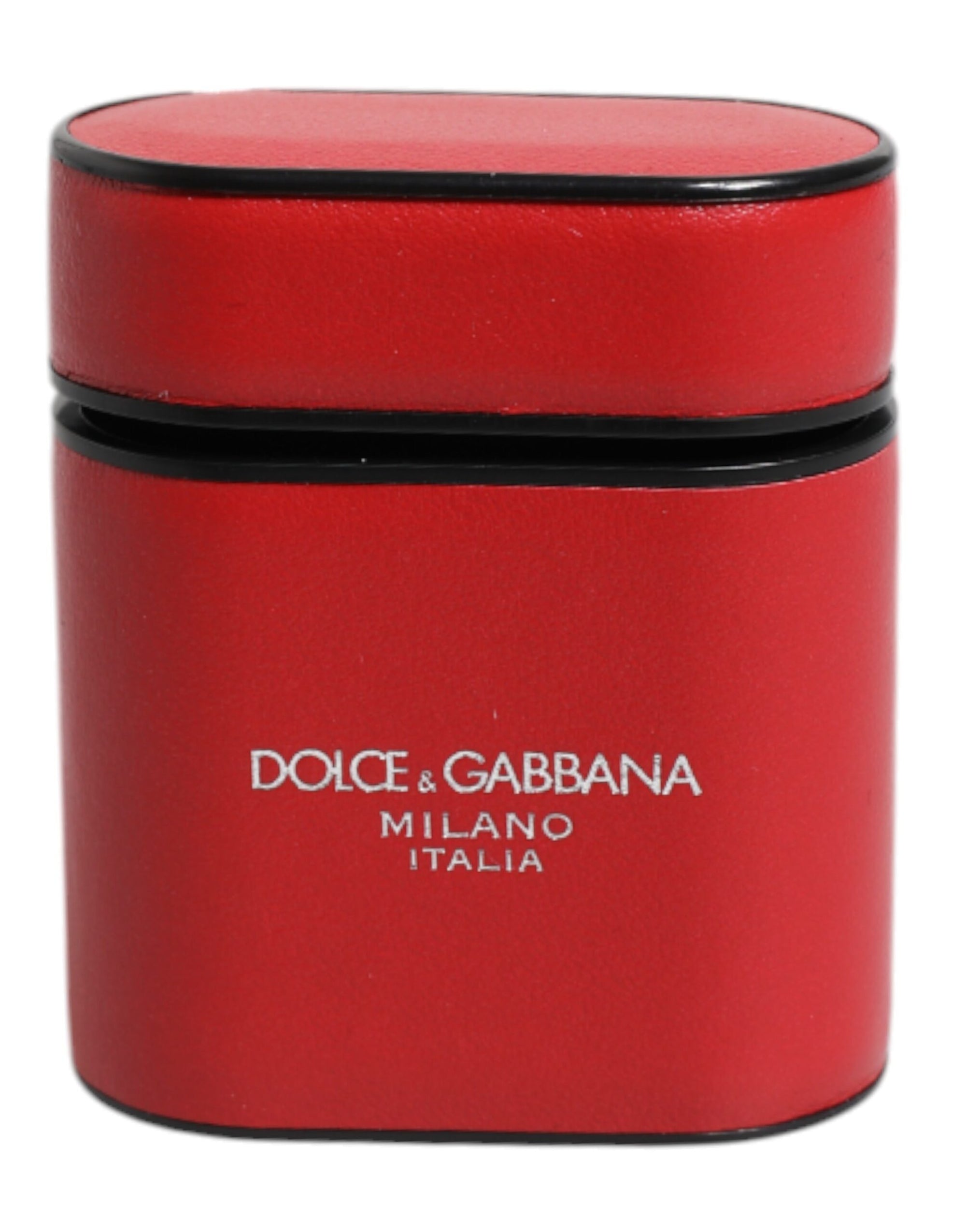Étui à rabat pour Airpods Dolce & Gabbana en cuir de veau rouge avec logo imprimé