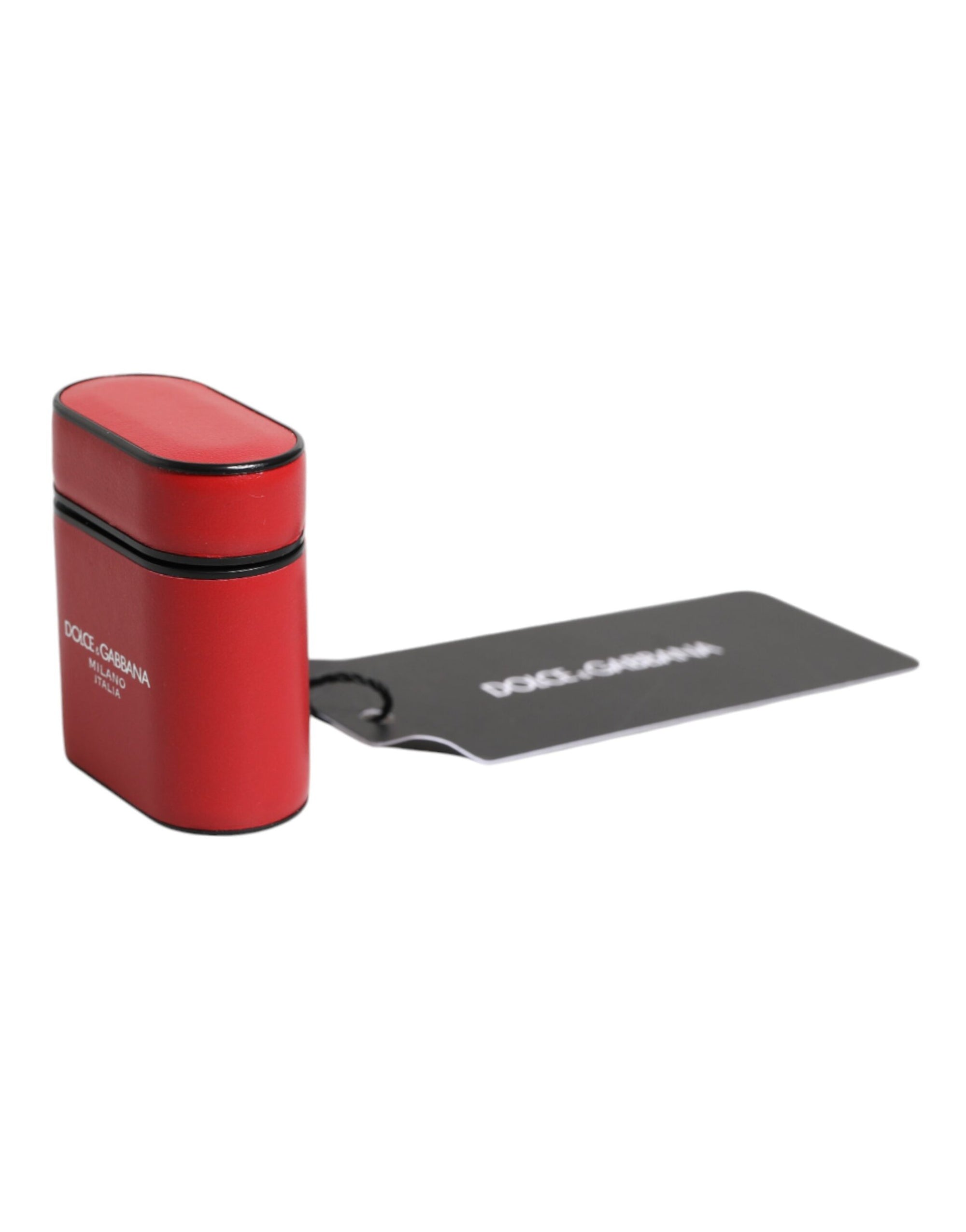 Étui à rabat pour Airpods Dolce & Gabbana en cuir de veau rouge avec logo imprimé