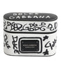 Étui pour Airpods Dolce & Gabbana en cuir noir et blanc avec logo en relief