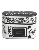 Étui pour Airpods Dolce & Gabbana en cuir noir et blanc avec logo en relief