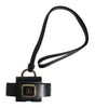 Dolce &amp; Gabbana Black Leather Strap Gold Metal Logo Plaque Airpods Case